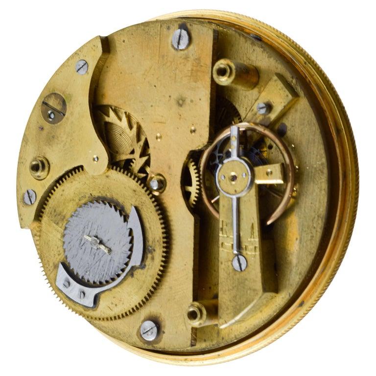 1850's Swiss Travel Clock with Breguet Engine Turned Case Original Leather Case For Sale 6