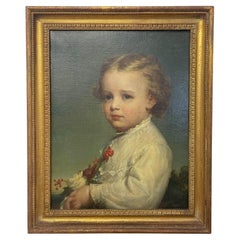 1850s Theodore Kelley Art Antique Oil Portrait Painting Fine Young Blonde Child 