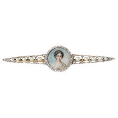 1850s Victorian 1 Carat Total Diamond and Pearl 18 Karat Yellow Gold Brooch