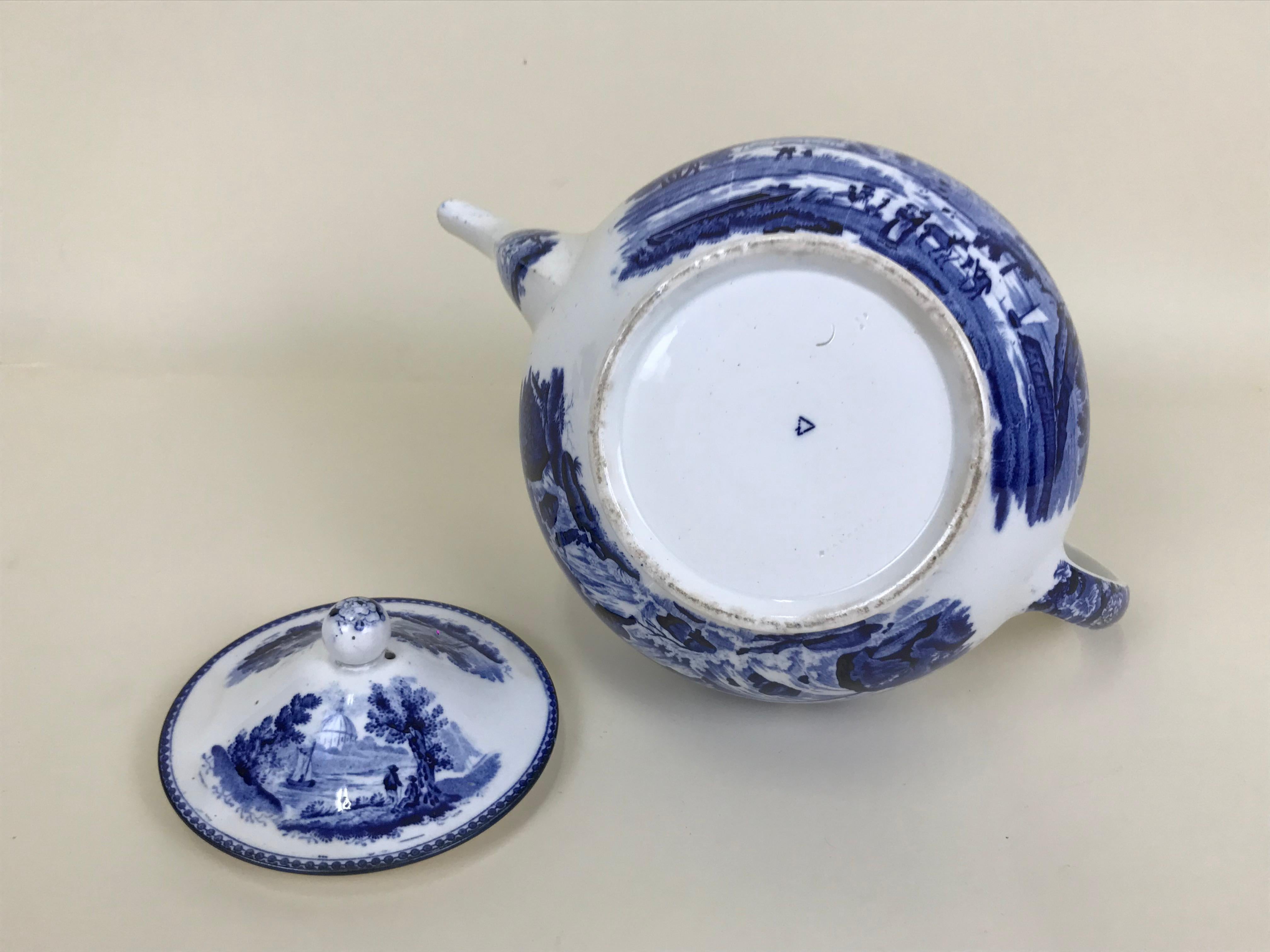 1850s Victorian Blue and White Earthenware Boat Shaped Teapot Made in England For Sale 7