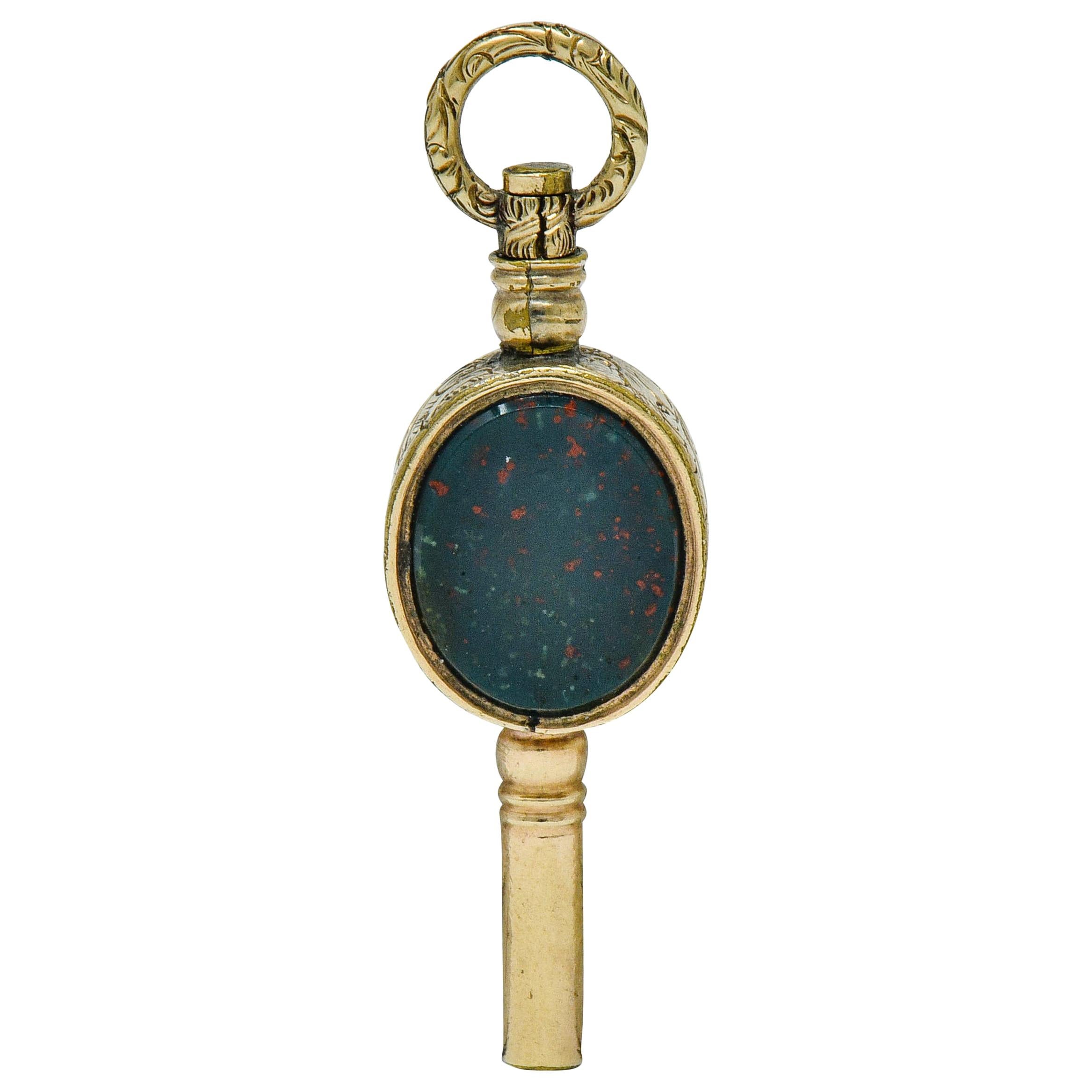 1850s Victorian Citrine Bloodstone Gold Watch Key Fob Pendant Charm