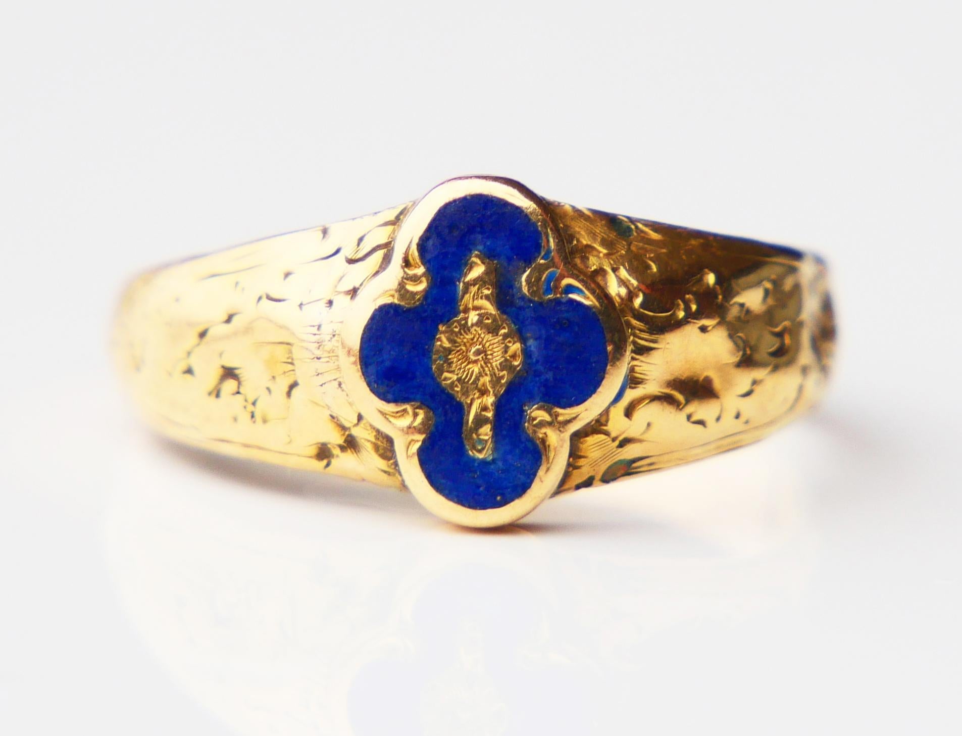 1851 Antique Poison Ring Enamel solid 18K Gold Ø 7.25 US / 2.65 gr 6
