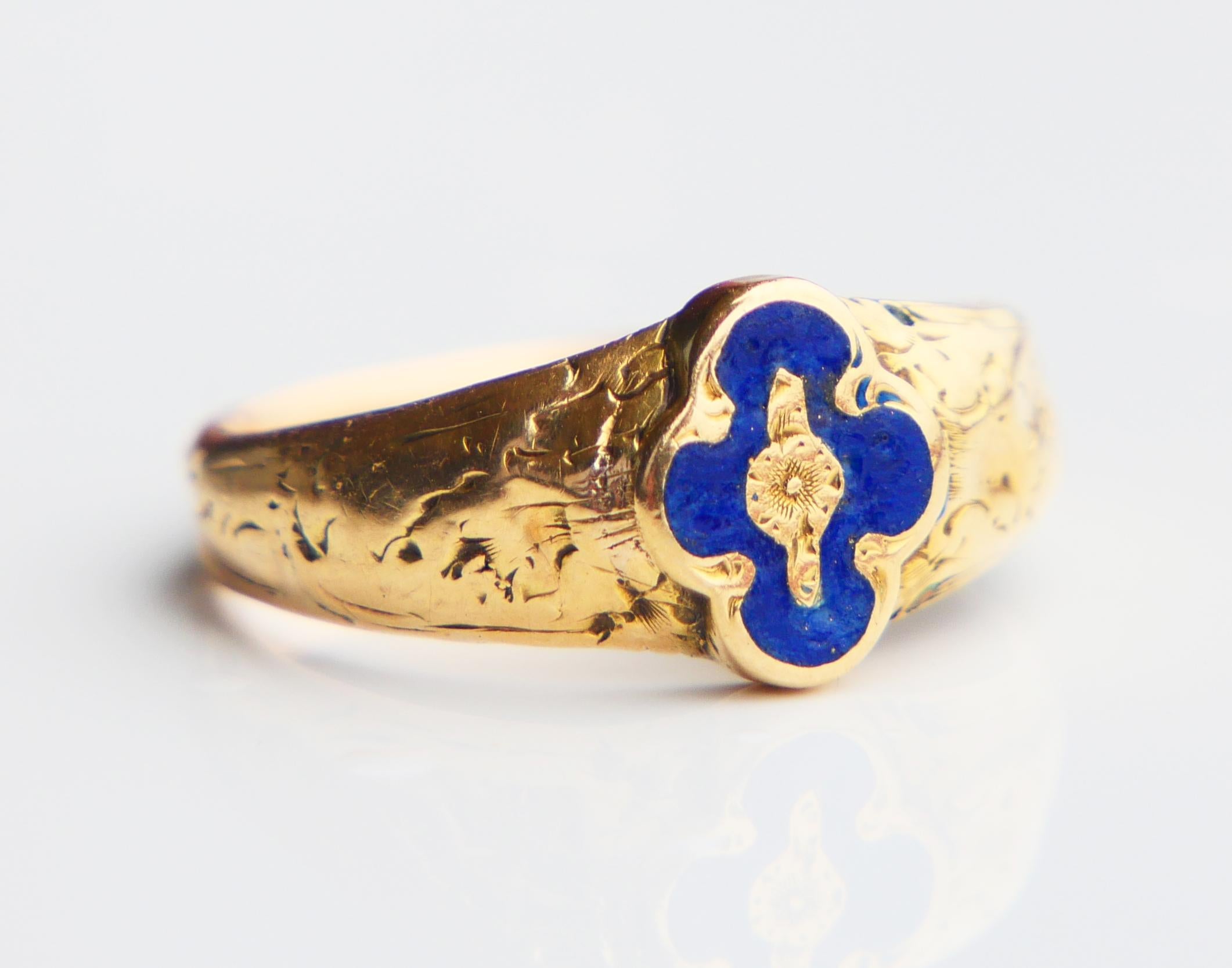 1851 Antique Poison Ring Enamel solid 18K Gold Ø 7.25 US / 2.65 gr 7