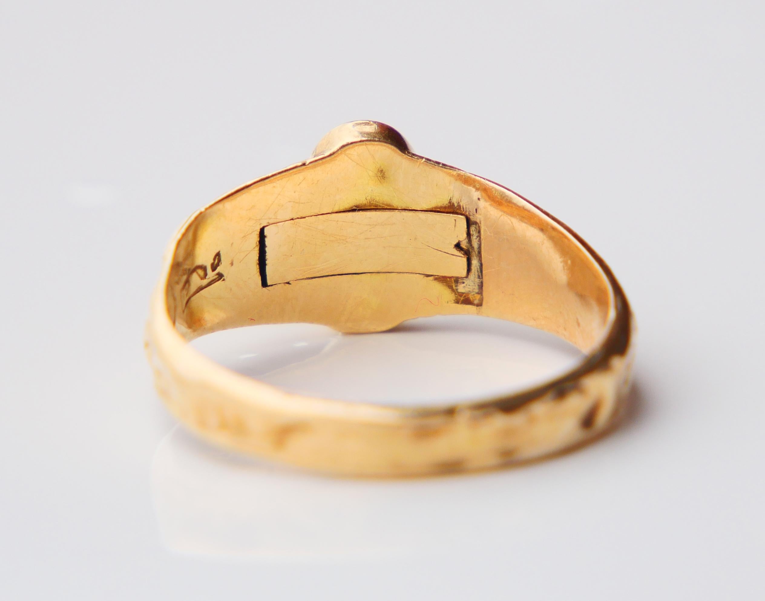 1851 Antique Poison Ring Enamel solid 18K Gold Ø 7.25 US / 2.65 gr 9