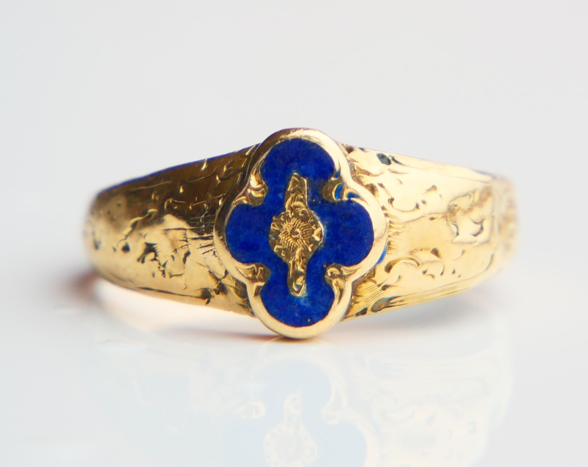 1851 Antique Poison Ring Enamel solid 18K Gold Ø 7.25 US / 2.65 gr 10