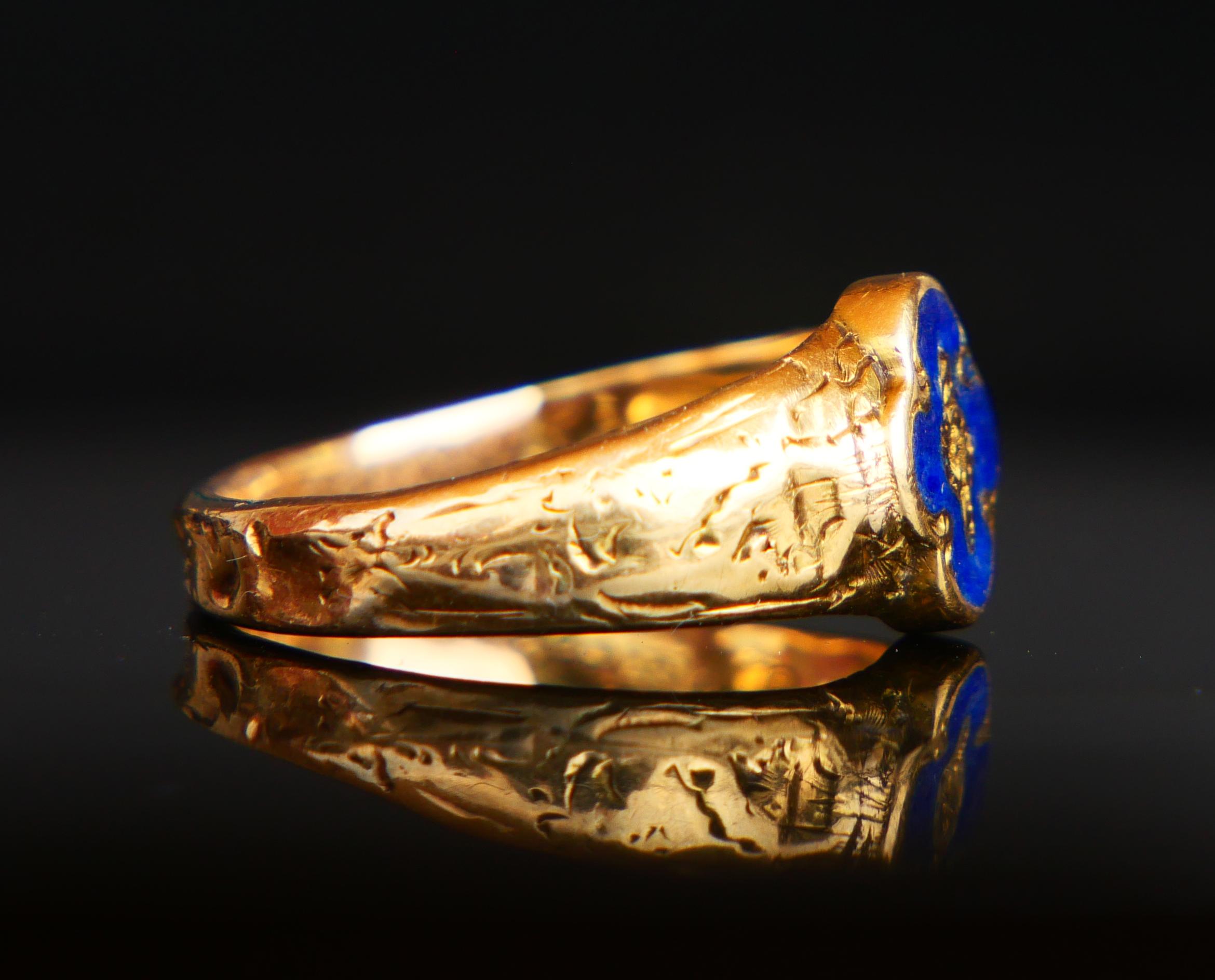 Women's or Men's 1851 Antique Poison Ring Enamel solid 18K Gold Ø 7.25 US / 2.65 gr