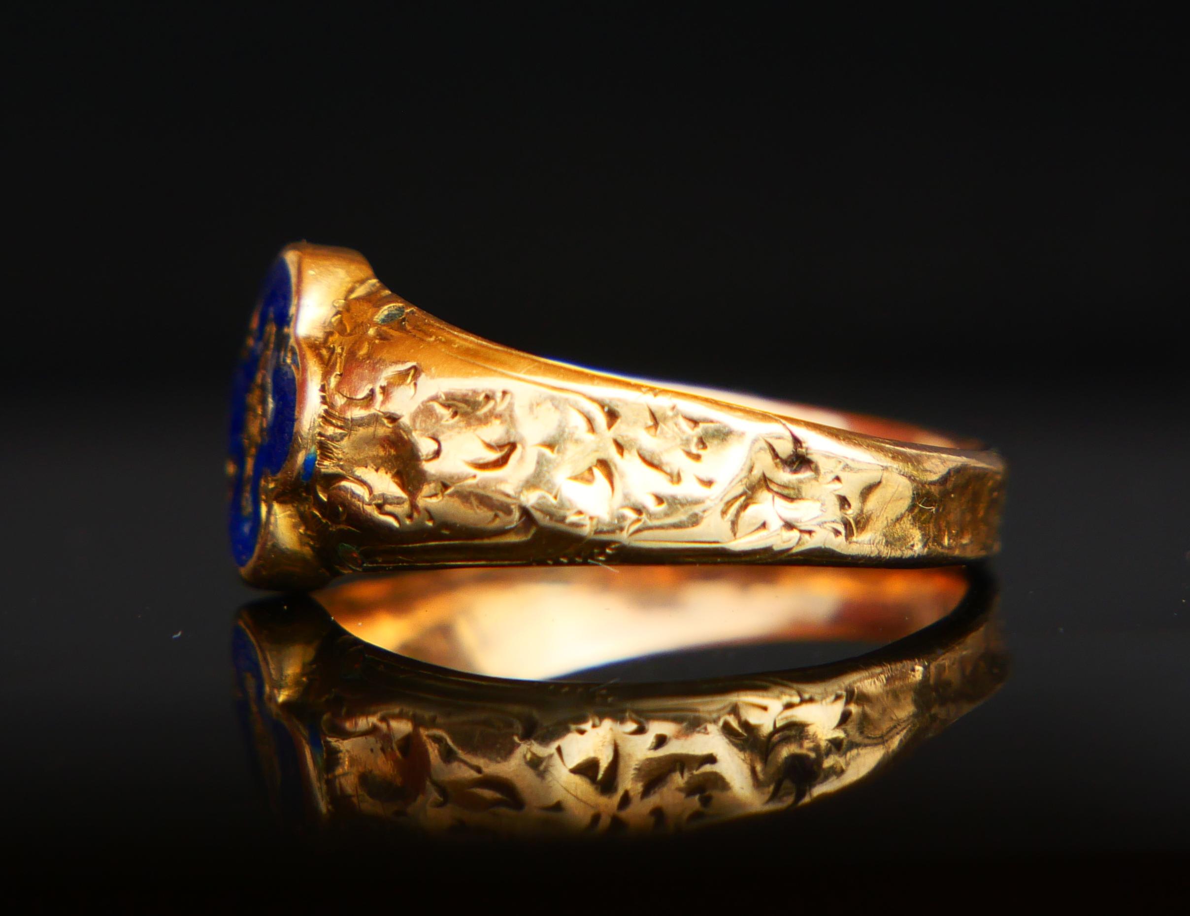 1851 Antique Poison Ring Enamel solid 18K Gold Ø 7.25 US / 2.65 gr 1