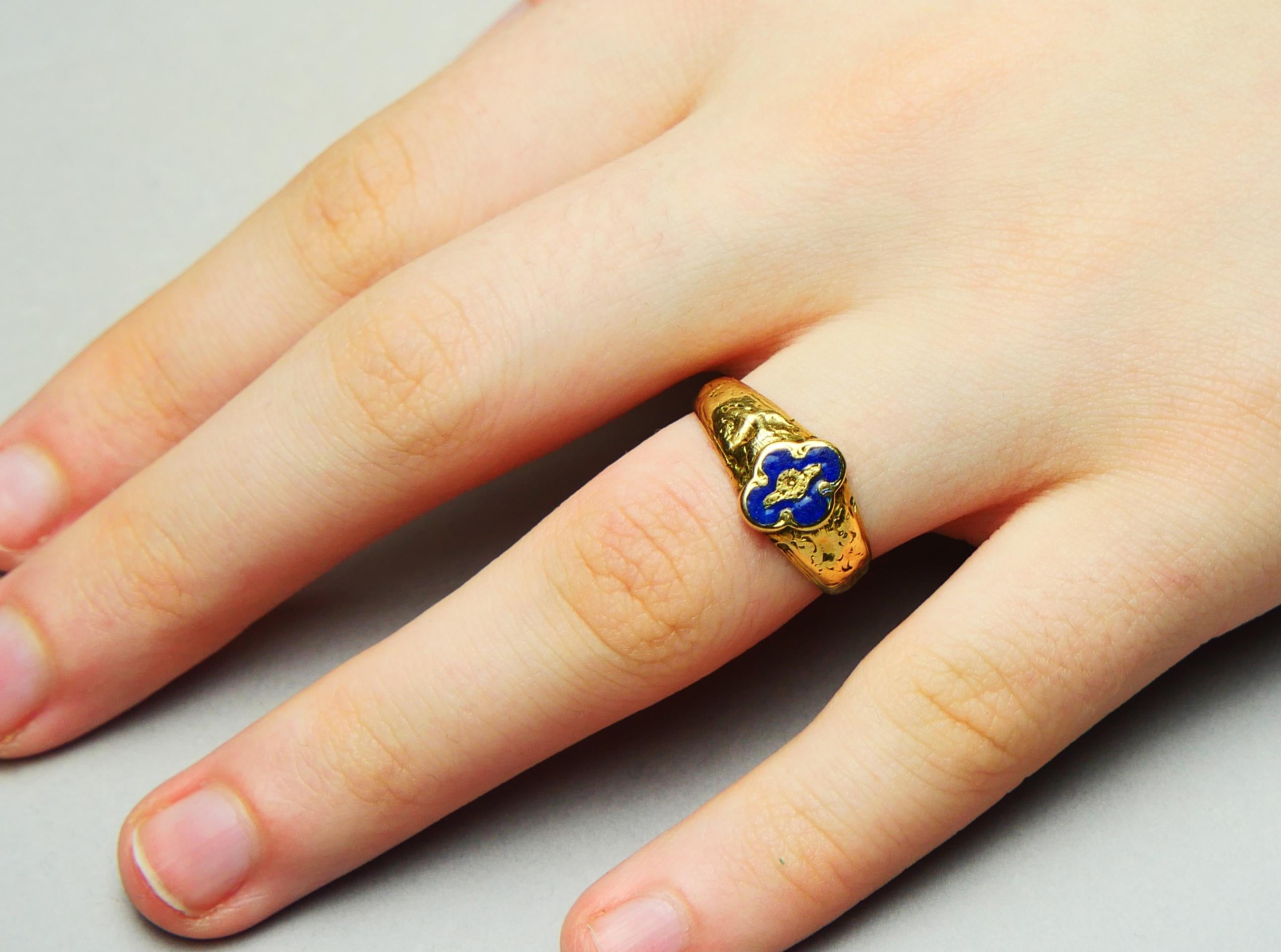 1851 Antique Poison Ring Enamel solid 18K Gold Ø 7.25 US / 2.65 gr 4
