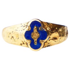 1851 Antique Poison Ring Enamel solid 18K Gold Ø 7.25 US / 2.65 gr