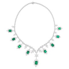 18.51 Carat Zambian Emerald Necklace 26.23 Ct SI/H Diamond 18 Karat White Gold