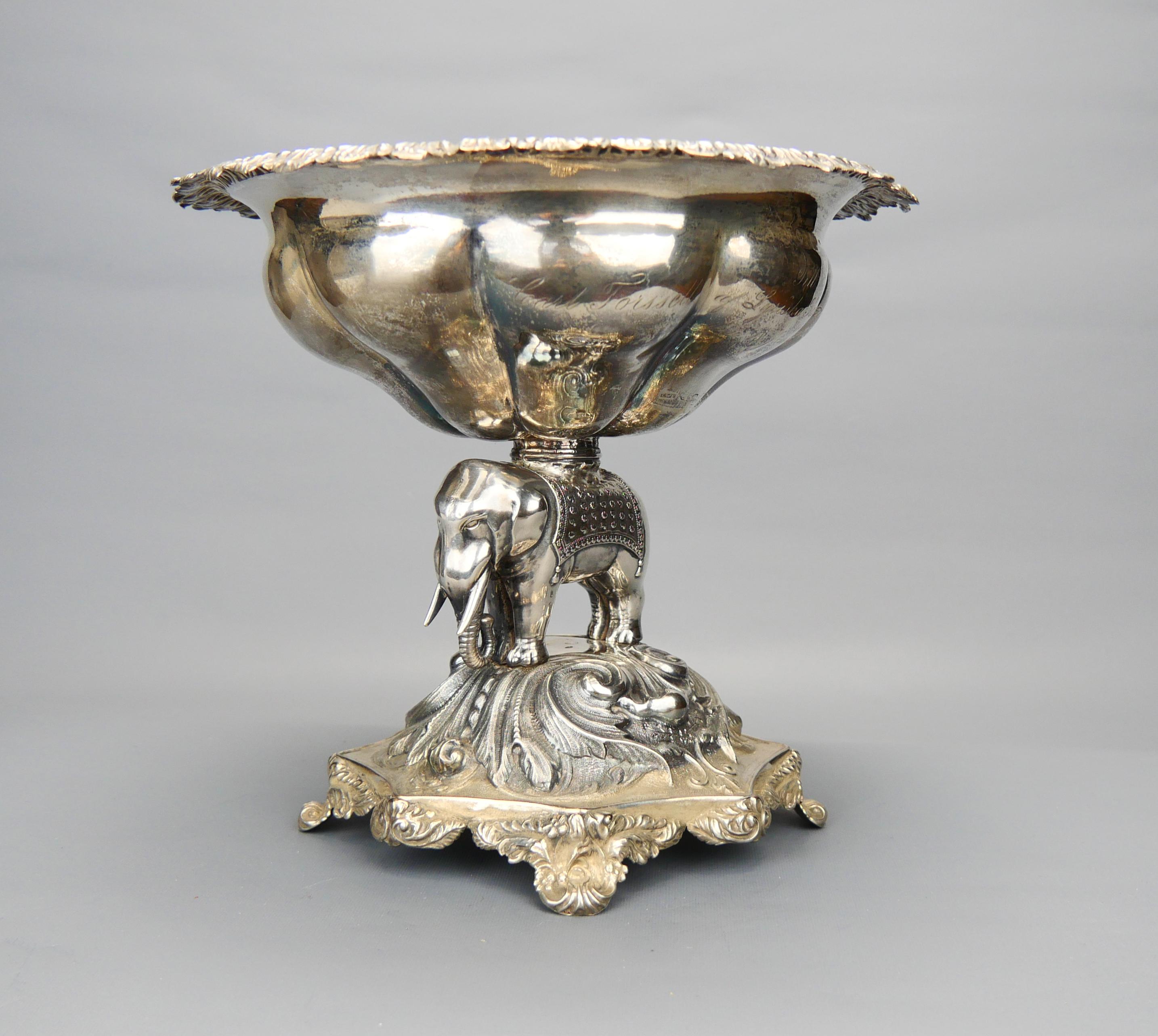 Women's or Men's 1852 Antique Centerpiece Indian Elephant solid 830 Silver / 411 gr. For Sale