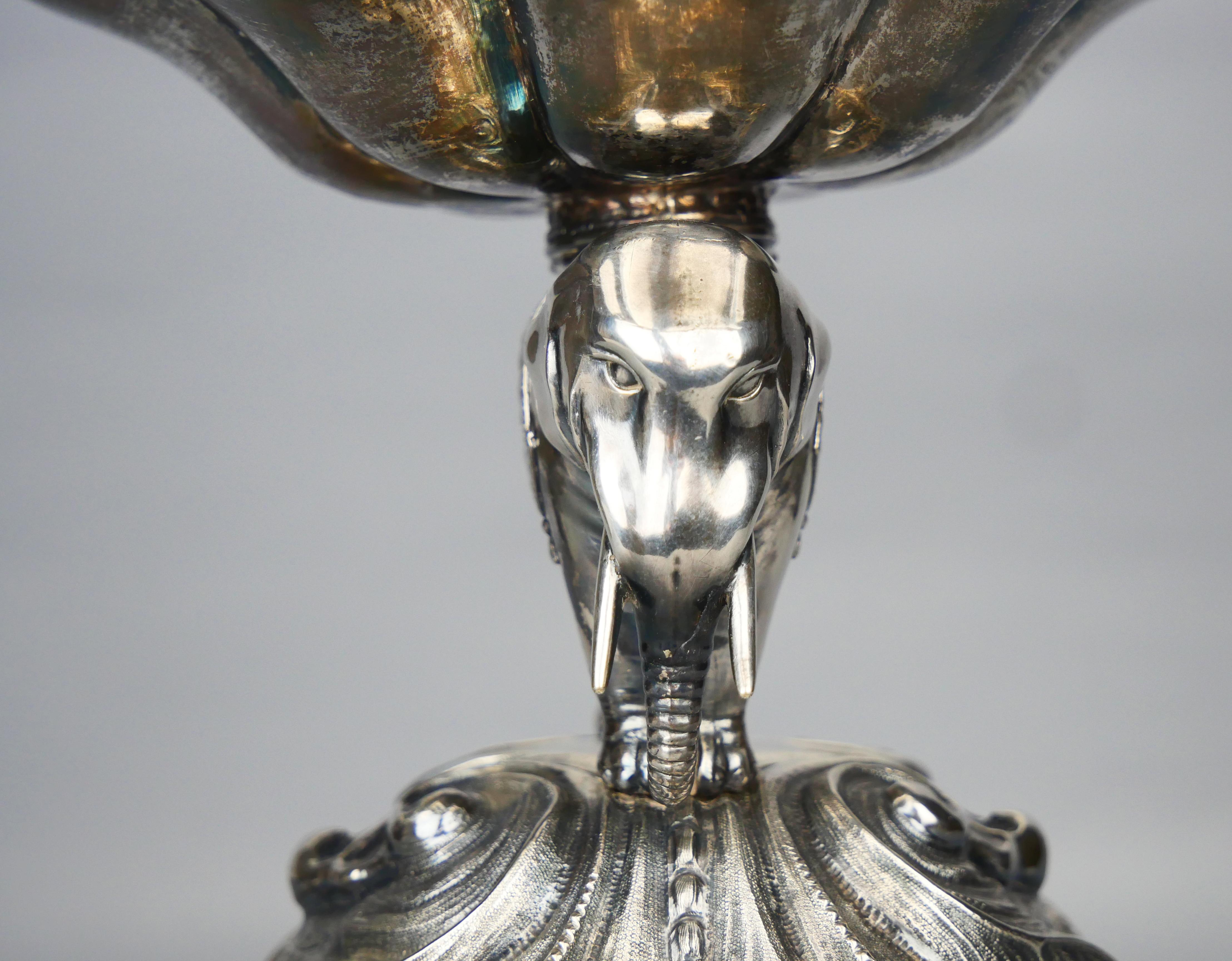 1852 Antique Centerpiece Indian Elephant solid 830 Silver / 411 gr. For Sale 1