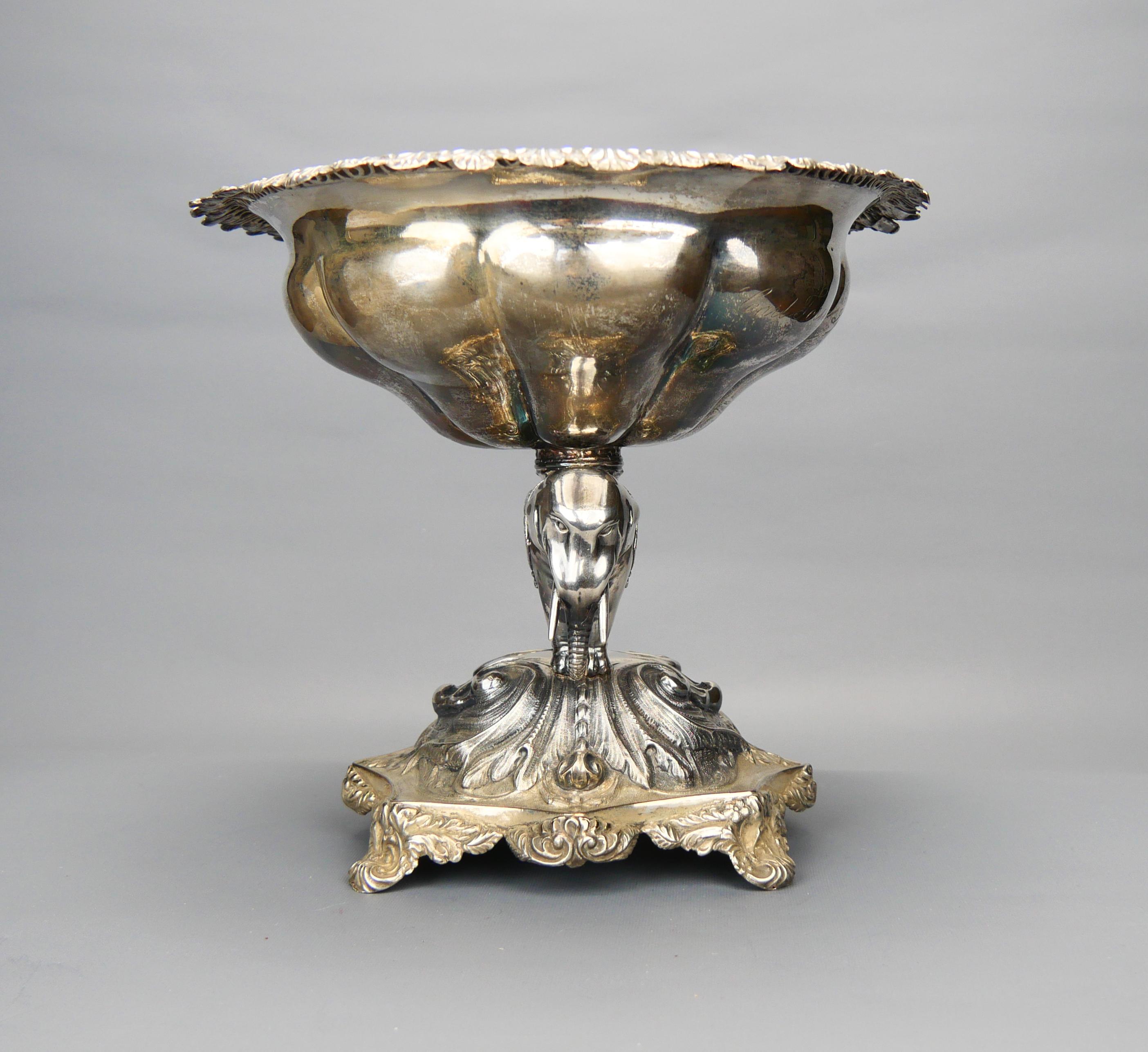 1852 Antique Centerpiece Indian Elephant solid 830 Silver / 411 gr. For Sale 2
