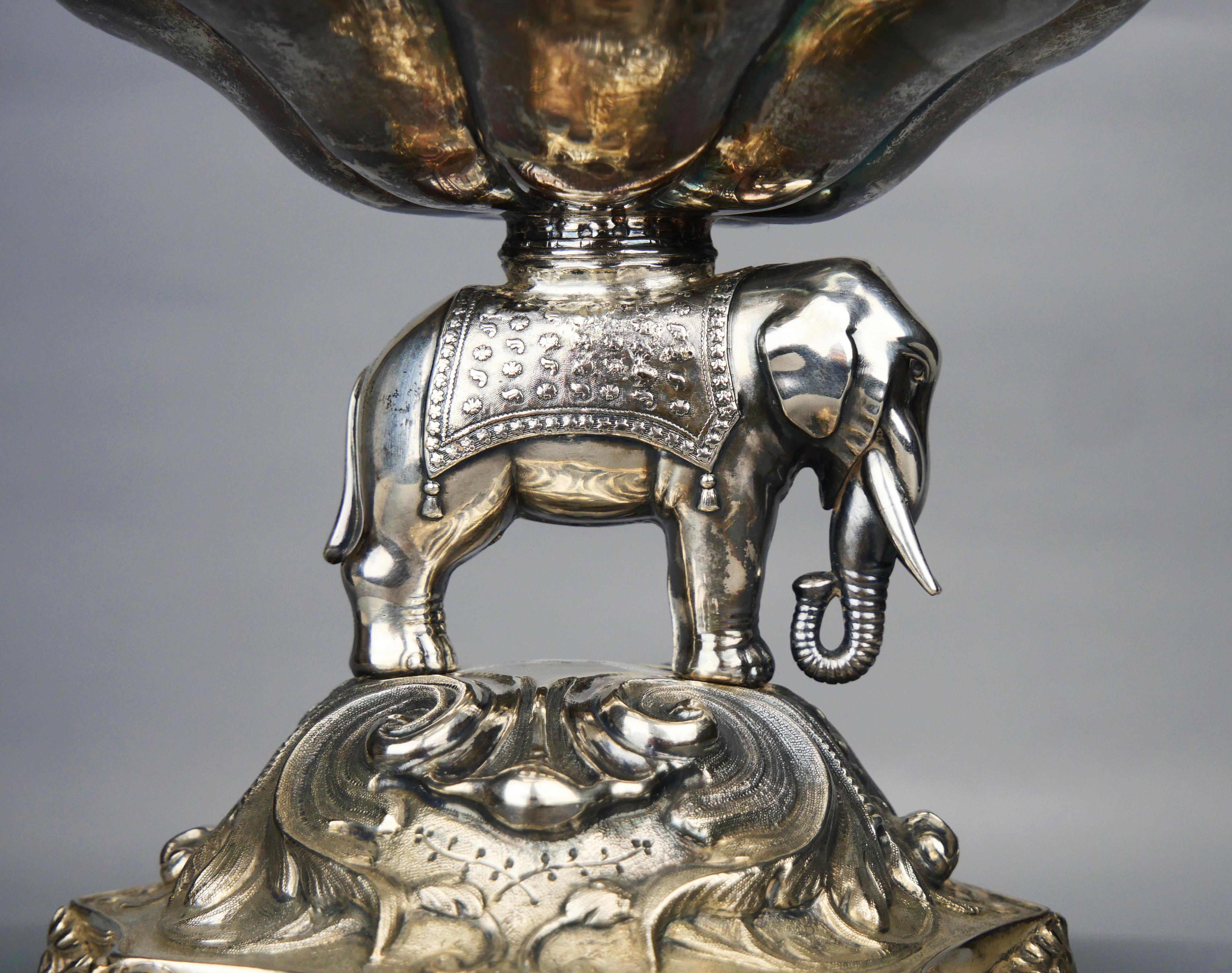 1852 Antique Centerpiece Indian Elephant solid 830 Silver / 411 gr. For Sale 4