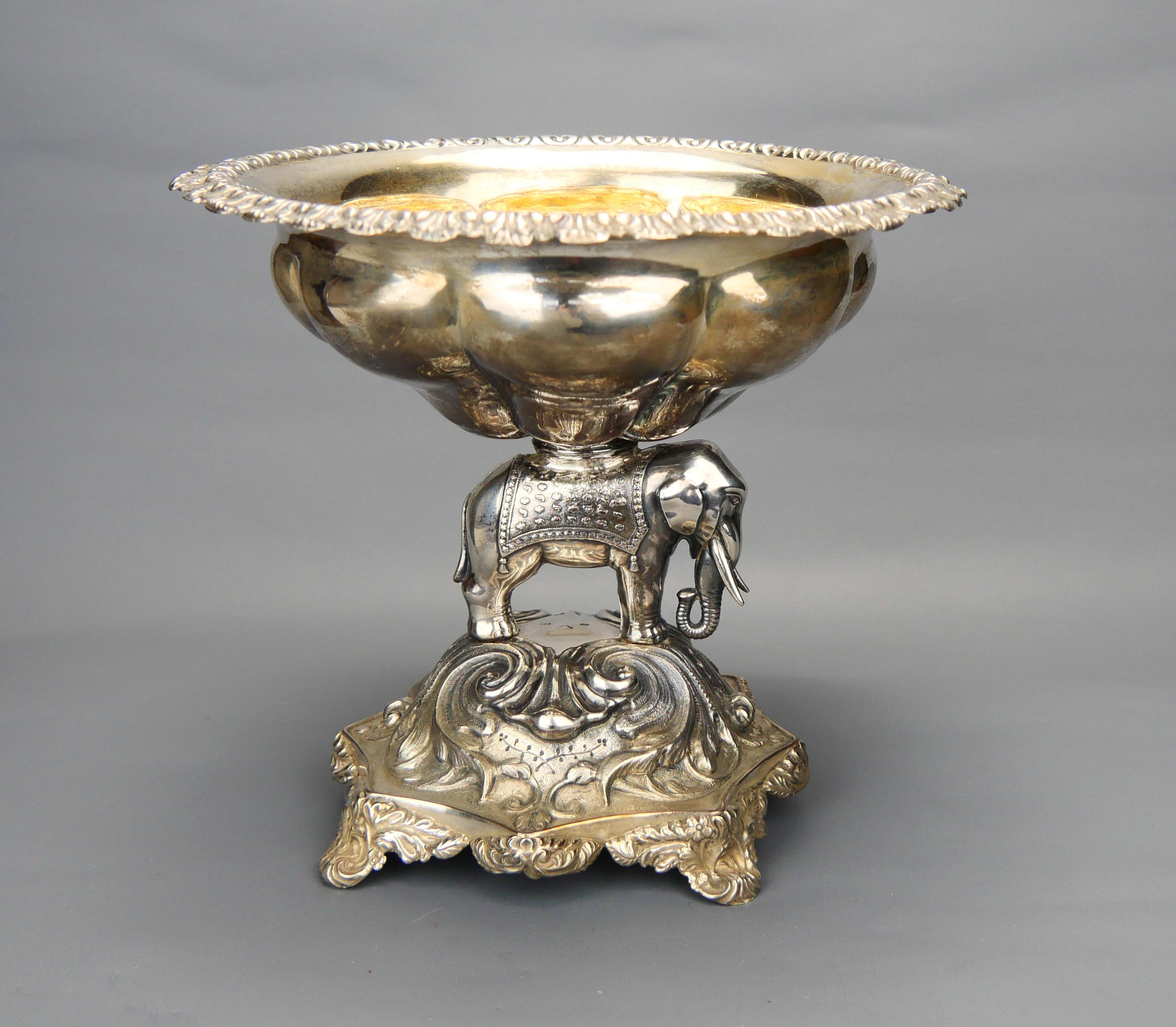 1852 Antique Centerpiece Indian Elephant solid 830 Silver / 411 gr. For Sale 5