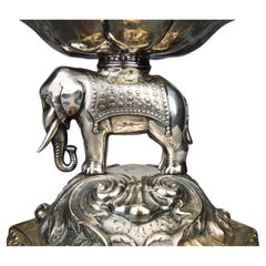 1852 Antiker Tafelaufsatz Indischer Elefant, massives 830 Silber / 411 gr.