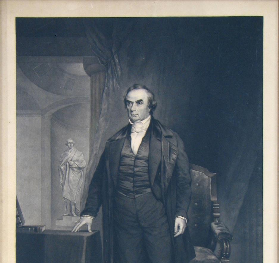 This is a 1851 first edition mezzotint engraving by J. Andrews and H.W. Smith after the original painting by Chester Harding. 

Daniel Webster was a Senator from Massachusetts and twice Secretary of State just prior to the Civil War. Webster was