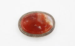 1851 Boîte ovale en agate anglaise et en argent sterling