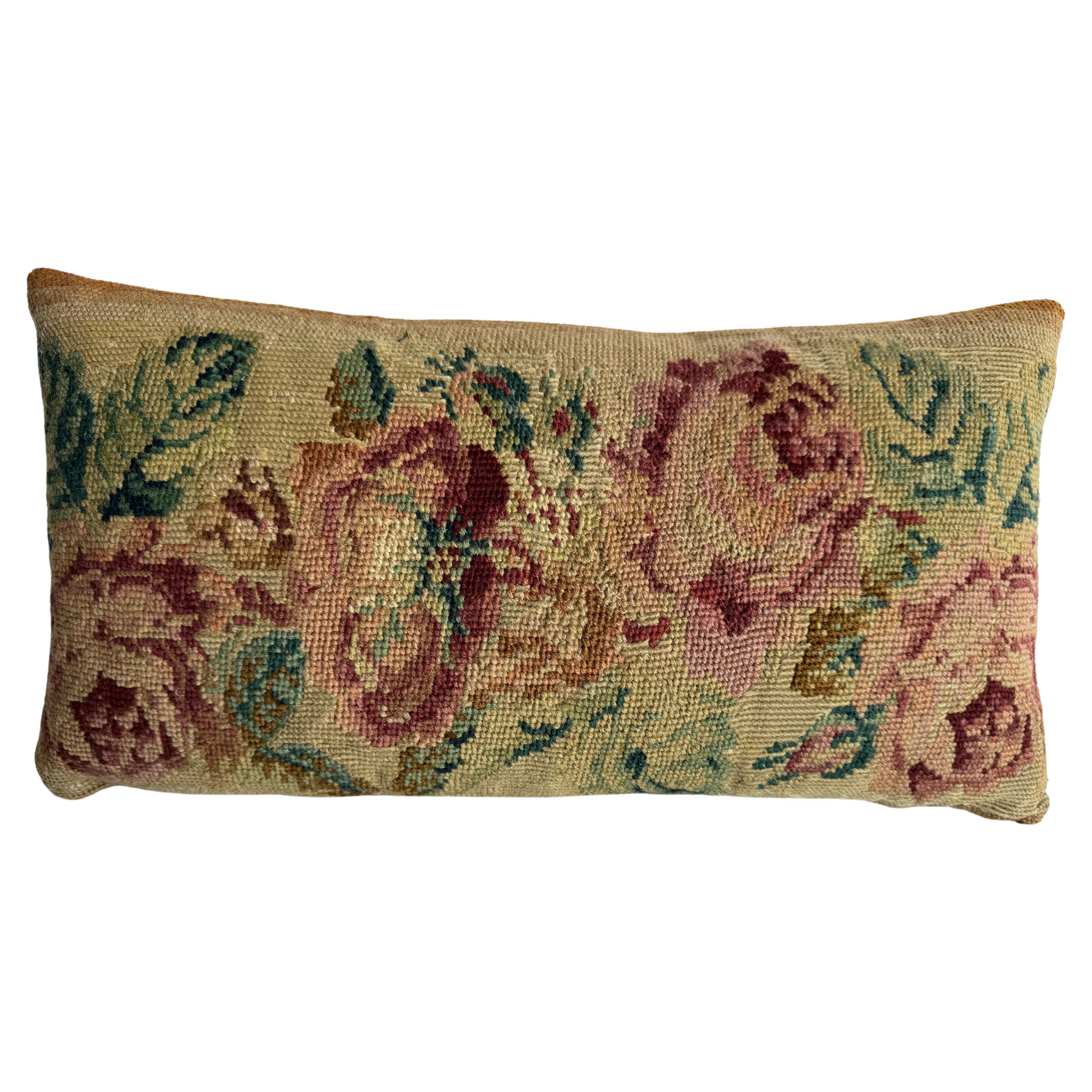1851 English Needlework 19" x 10" Pillow For Sale