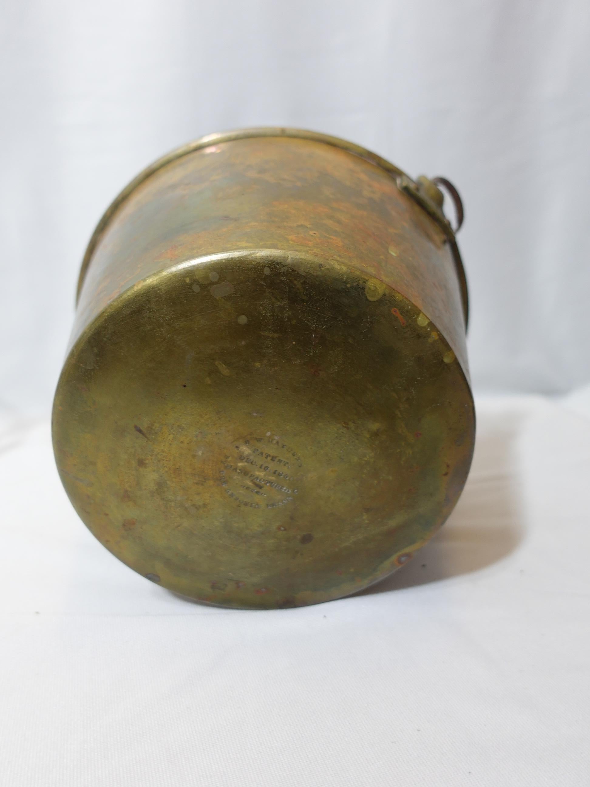 1851 Hayden Pat. Ansonia Brass Co. Bail Brass Bucket with Brass Trivet, CO#007 For Sale 5