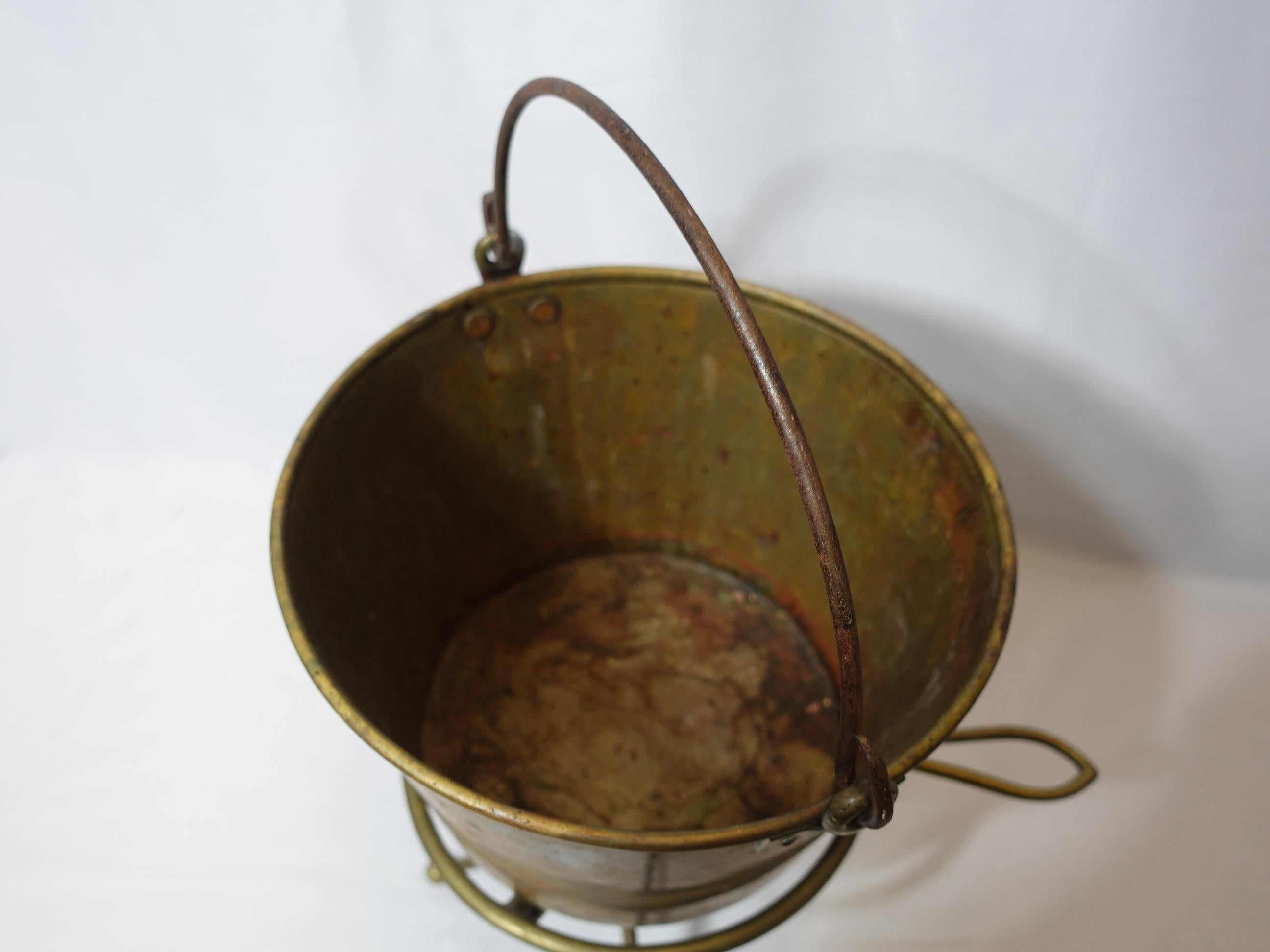 Hand-Crafted 1851 Hayden Pat. Ansonia Brass Co. Bail Brass Bucket with Brass Trivet, CO#007 For Sale