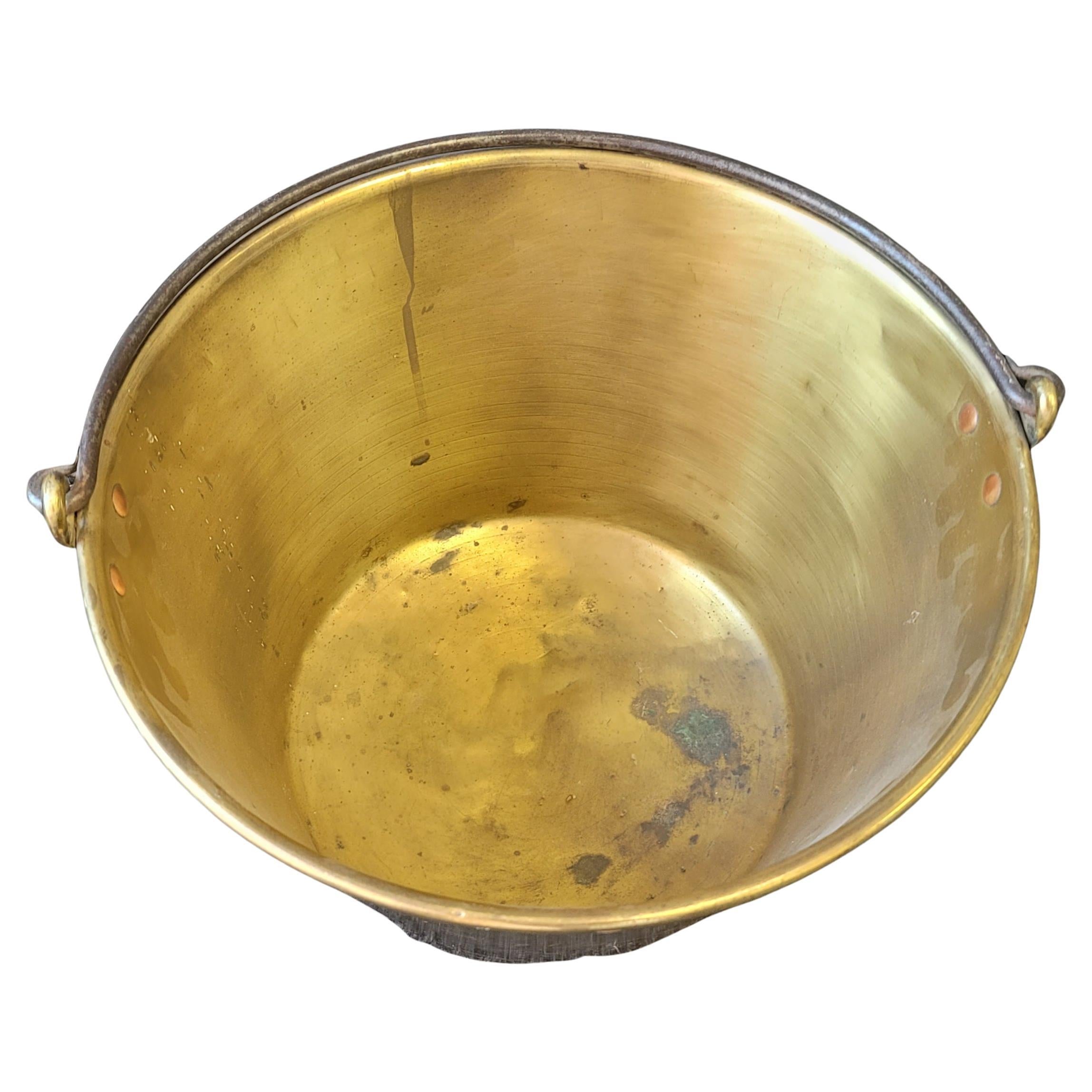 Victorian 1851 Hayden Pat. Ansonia Brass Co. Bail Brass Fireplace Bucket / Planter For Sale