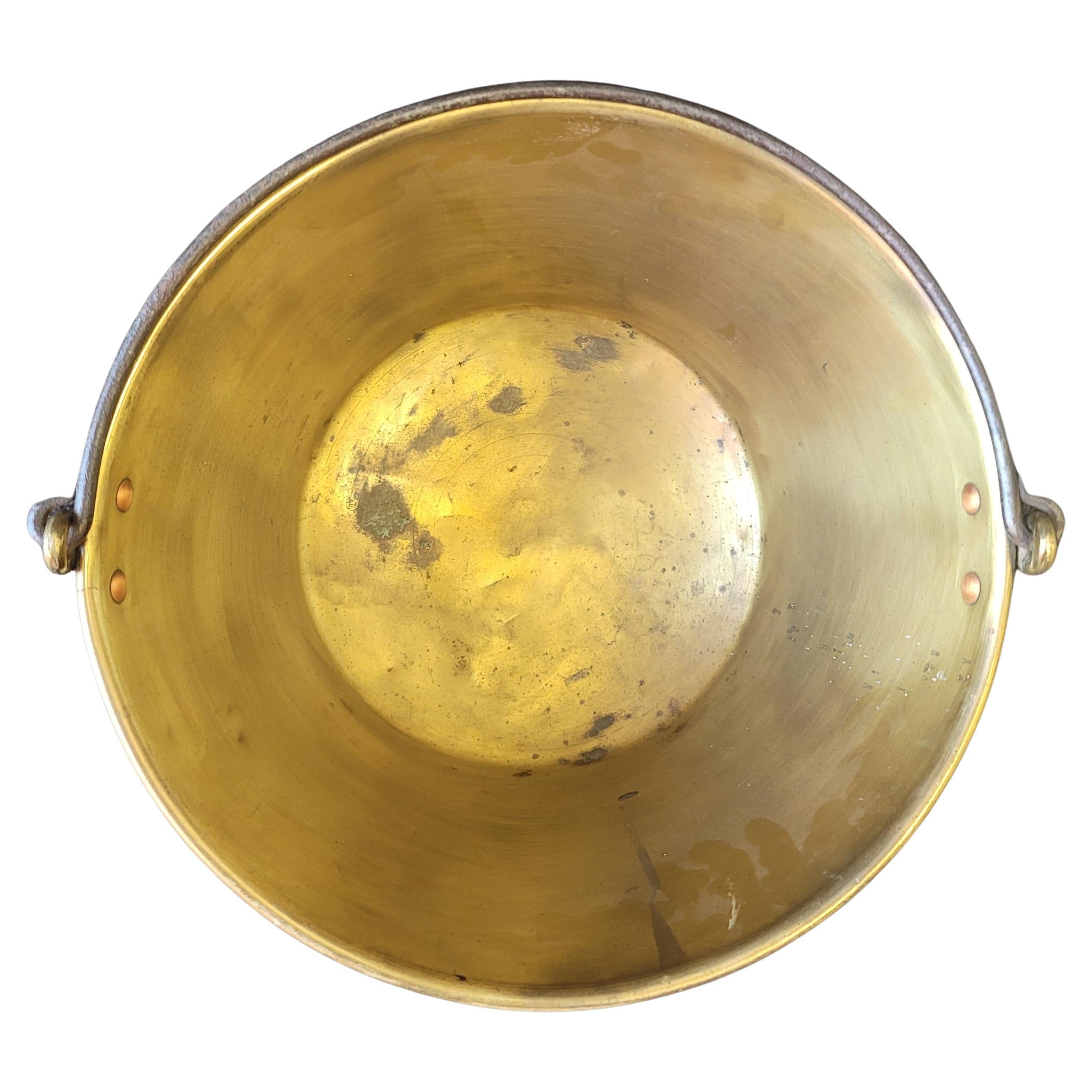 1851 Hayden Pat. Ansonia Brass Co. Bail Brass Fireplace Bucket / Planter In Good Condition For Sale In Germantown, MD