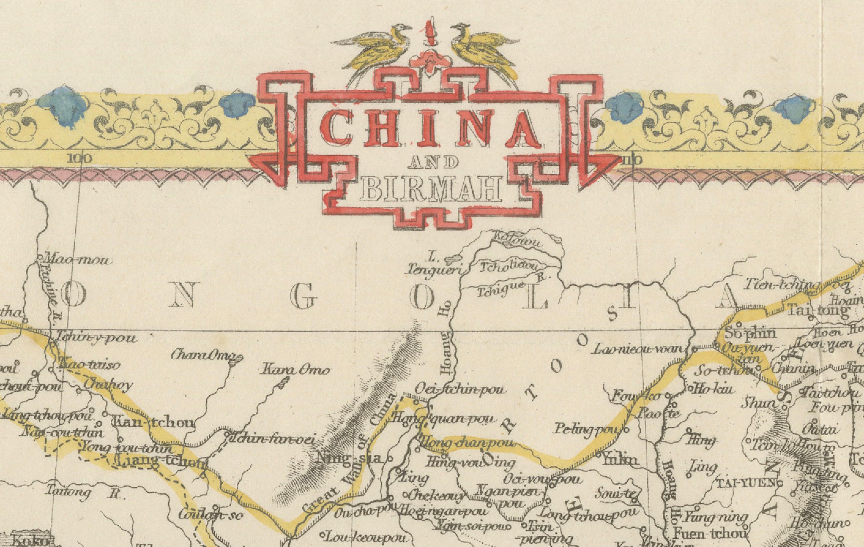 1851 Carte Tallis de la Chine avec le Tibet, Formose et la Birmanie - Gravée par J. Rapkin Bon état - En vente à Langweer, NL