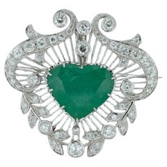 18.52 Carat Emerald Brooch in 18K White Gold