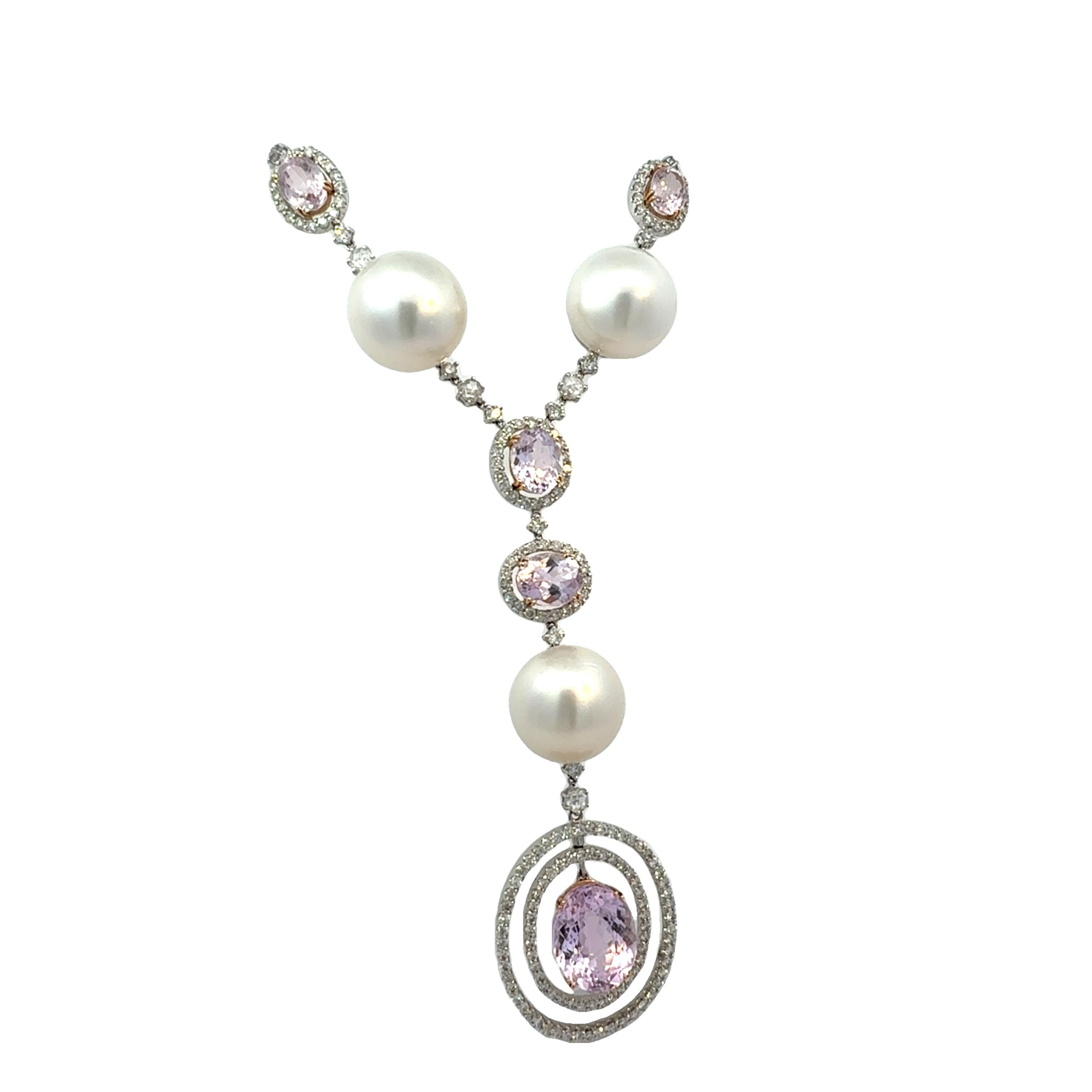 Collana con perle Kunzite e diamanti da 18,52 carati in vendita 4
