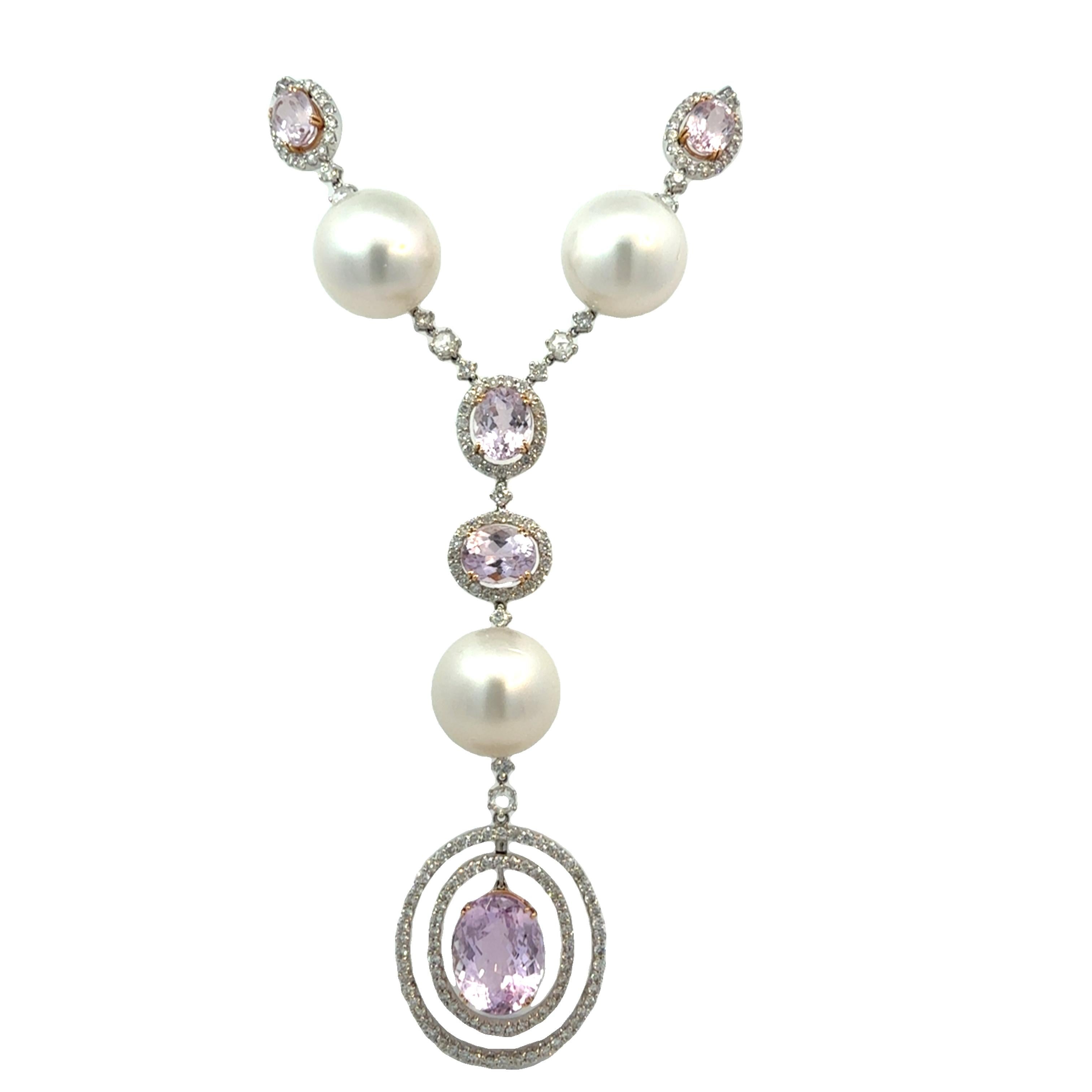 Collana con perle Kunzite e diamanti da 18,52 carati in vendita 5