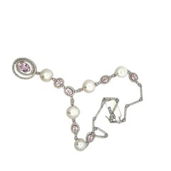 18.52 Carat Kunzite Pearl and Diamond Drop Necklace