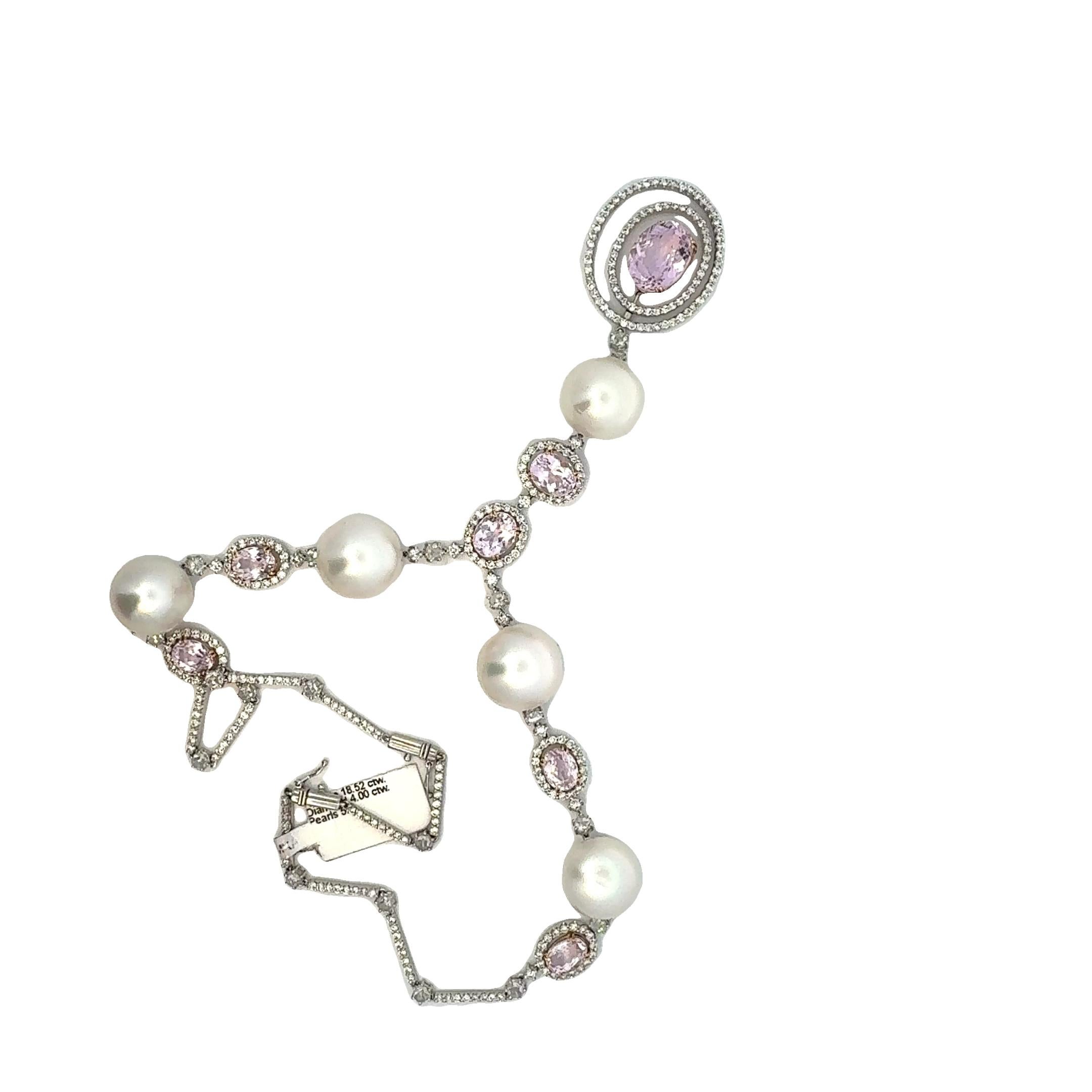 Contemporaneo Collana con perle Kunzite e diamanti da 18,52 carati in vendita