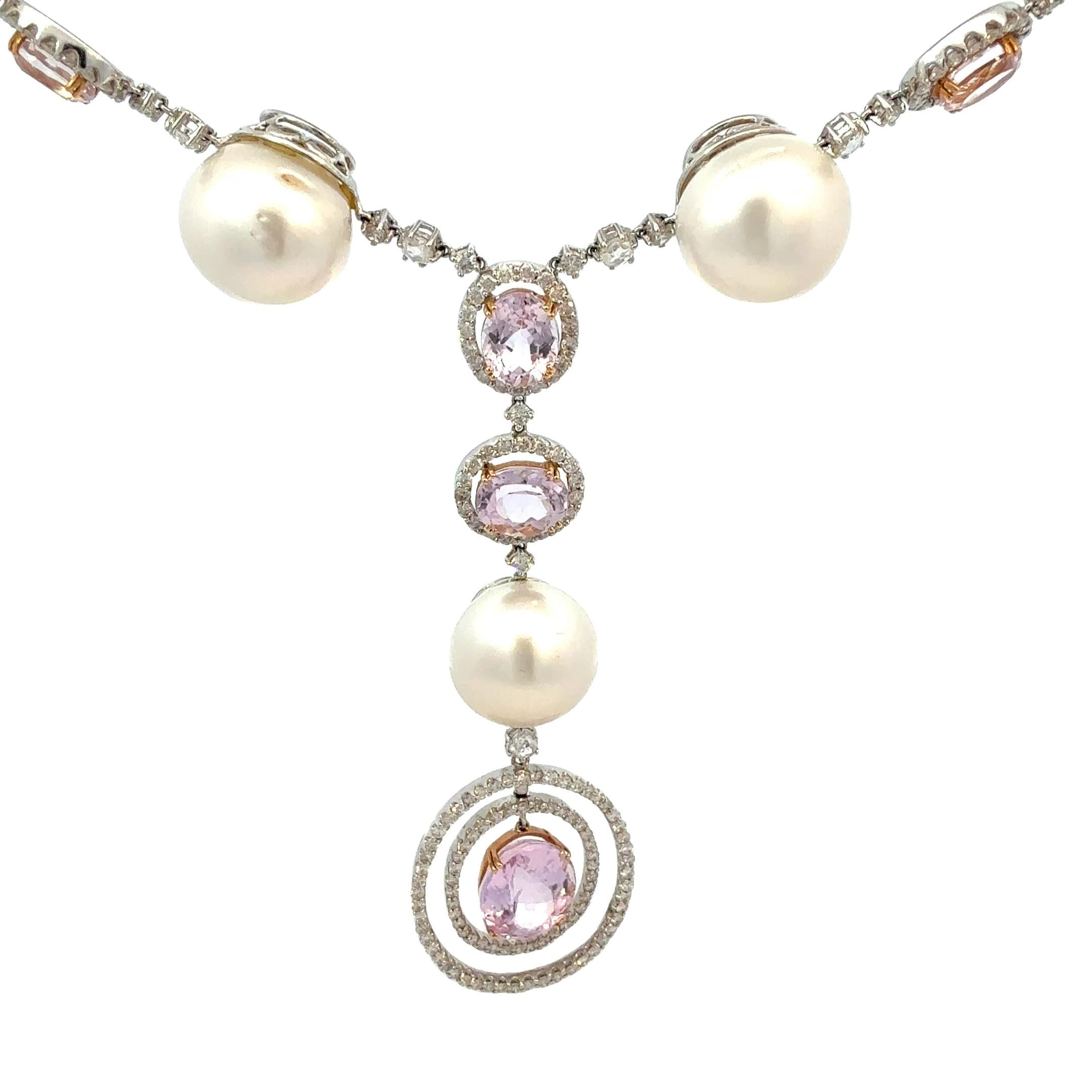 Collana con perle Kunzite e diamanti da 18,52 carati In condizioni Nuovo in vendita a Beverly Hills, CA
