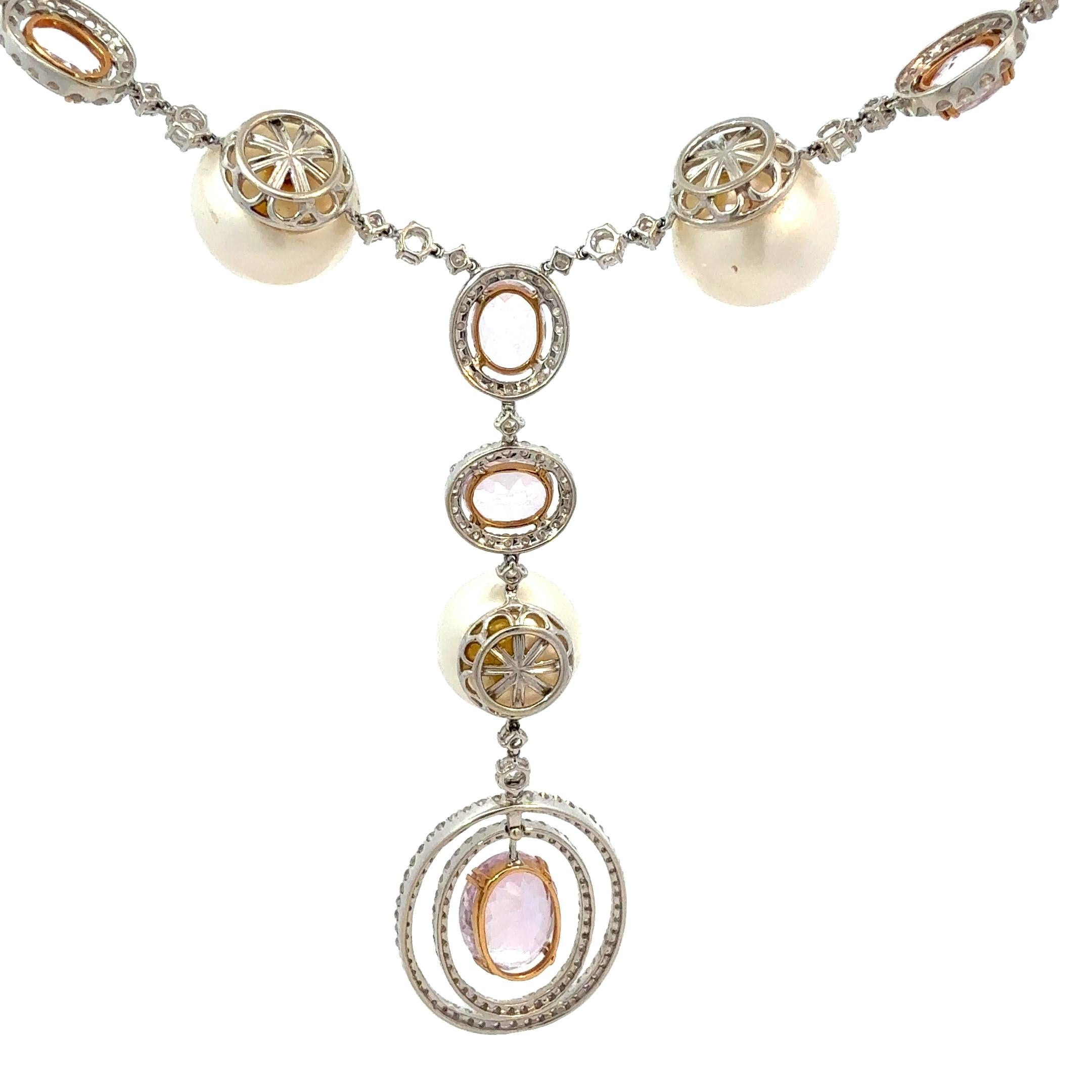 Collana con perle Kunzite e diamanti da 18,52 carati in vendita 1