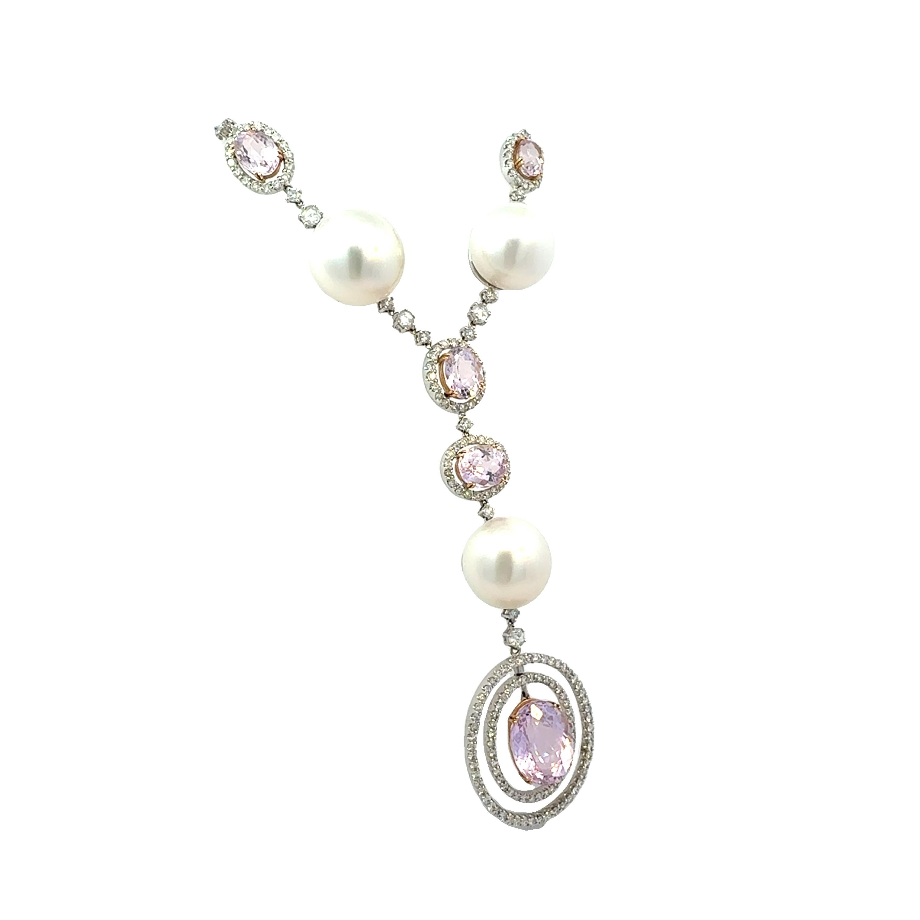 Collana con perle Kunzite e diamanti da 18,52 carati in vendita 3