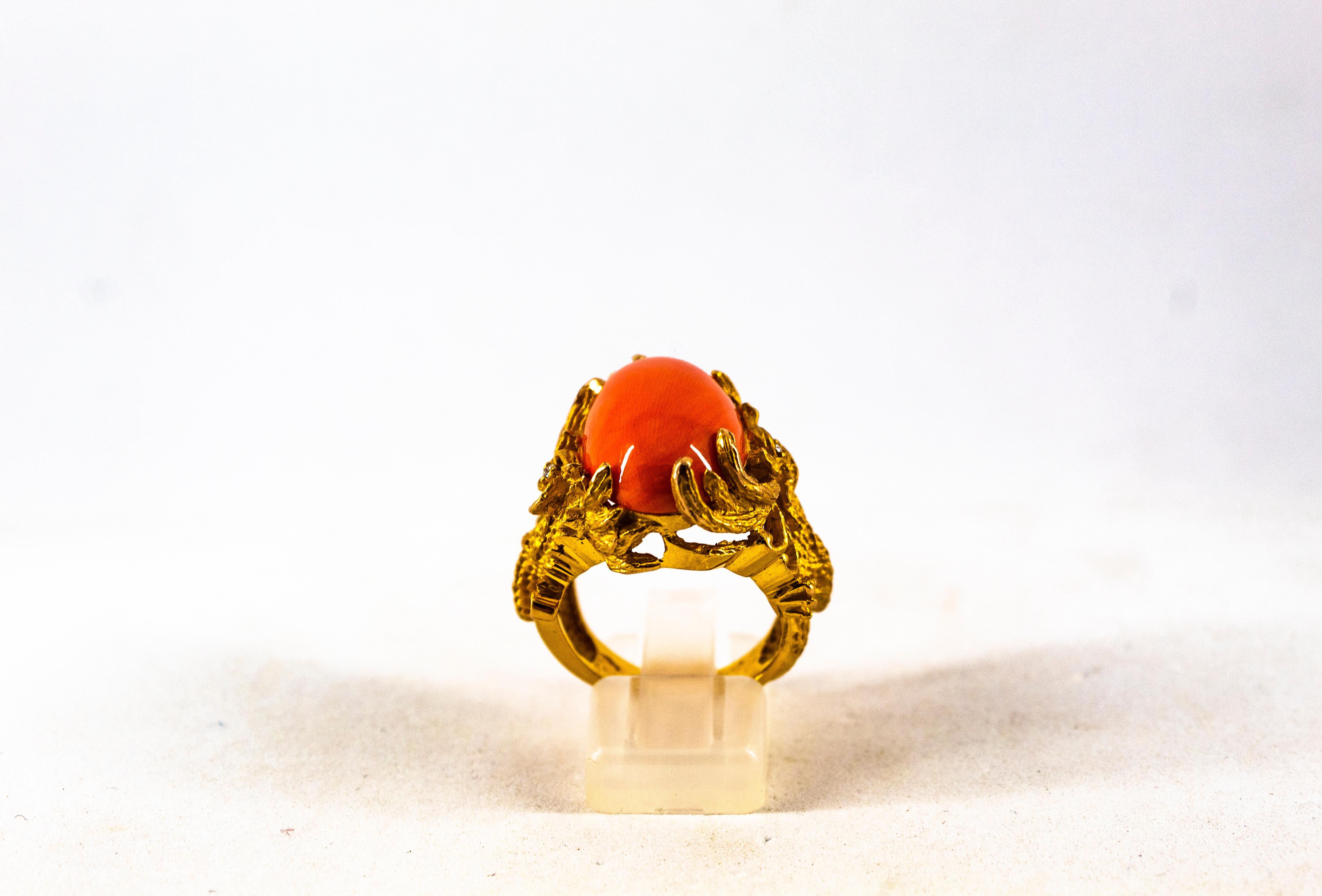 This Ring is made of 14K Yellow Gold.
This Ring is available also in 18K Yellow or White Gold.
This Ring has 0.02 Carats of White Diamonds.
This Ring has a 18.50 Carats (3.70 Grams) Cabochon Cut Mediterranean (Sardinia, Italy) Orange Coral.
This