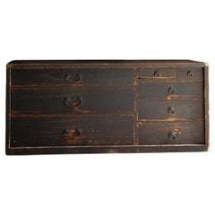 1852 Edo Japanese antique wabi sabi Urushi mid Tansu chest of drawers