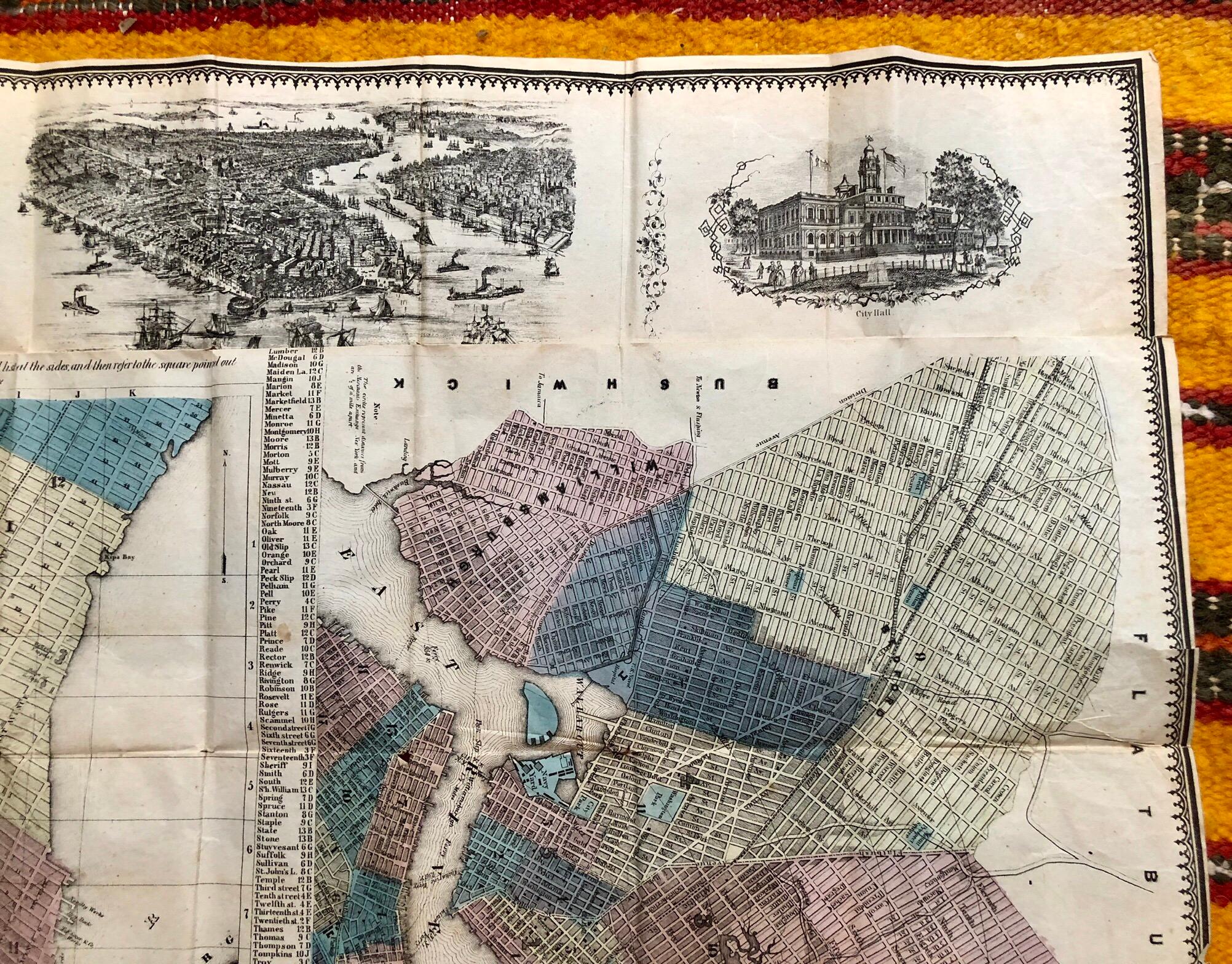 Engraved 1852 Magnus Map New York City, Brooklyn & Williamsburg, Hand-Colored Engraving For Sale