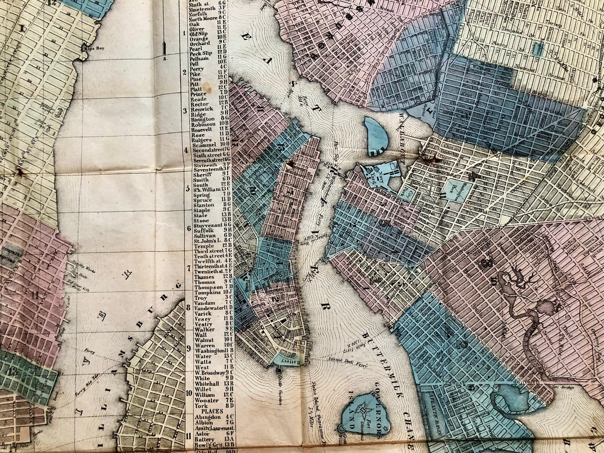 Mid-19th Century 1852 Magnus Map New York City, Brooklyn & Williamsburg, Hand-Colored Engraving For Sale