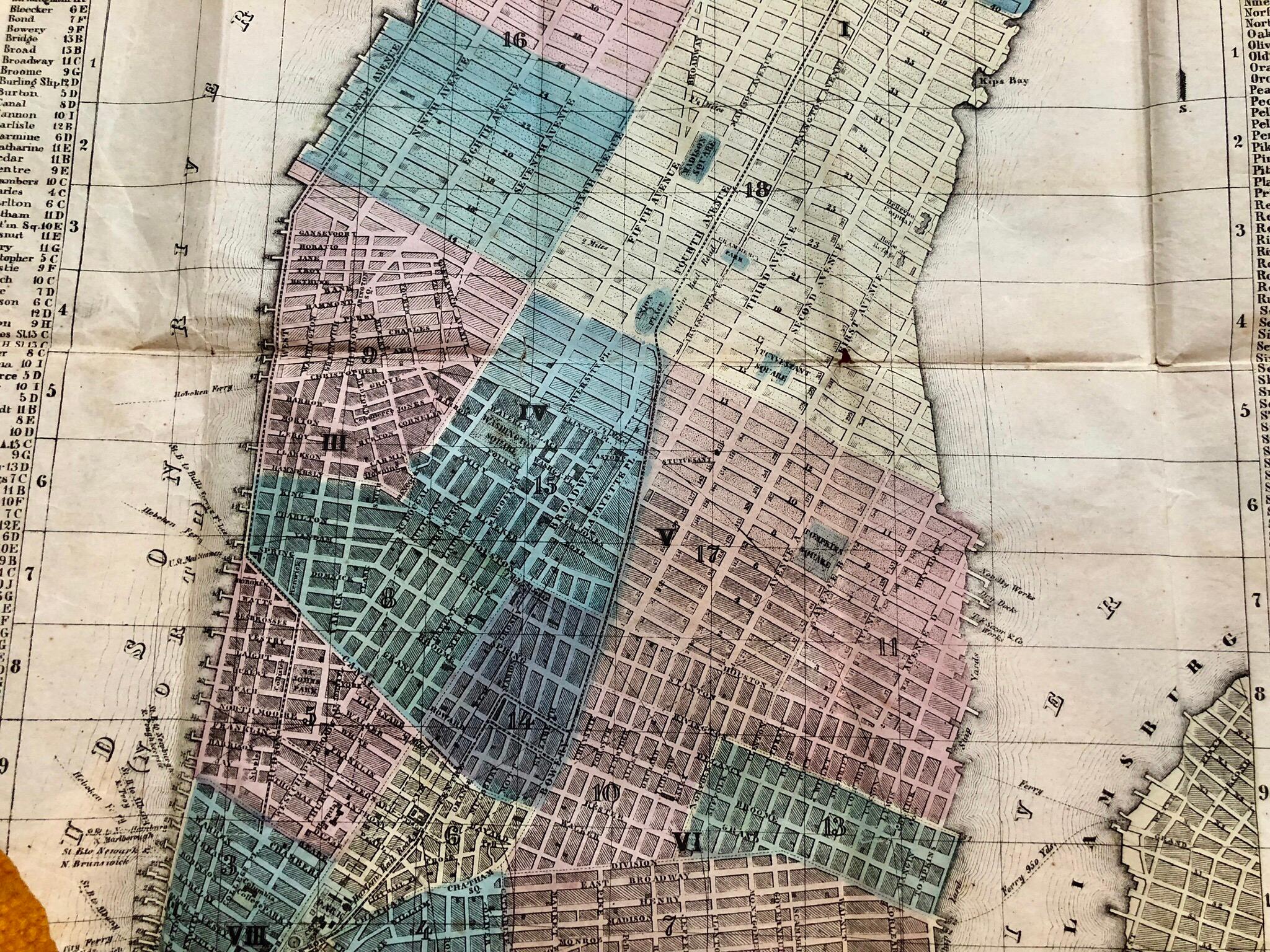 Paper 1852 Magnus Map New York City, Brooklyn & Williamsburg, Hand-Colored Engraving For Sale