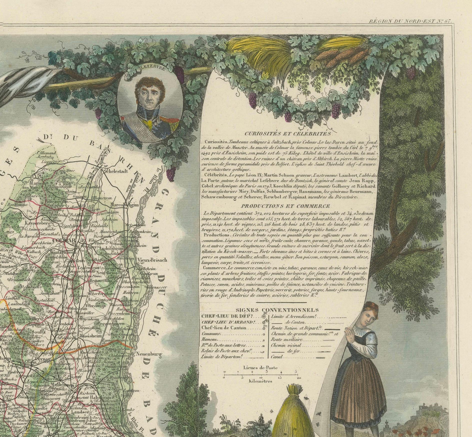 Milieu du XIXe siècle Carte du Haut-Rhin : un portail illustré des centres viticulturels de l'Alsace, 1852 en vente
