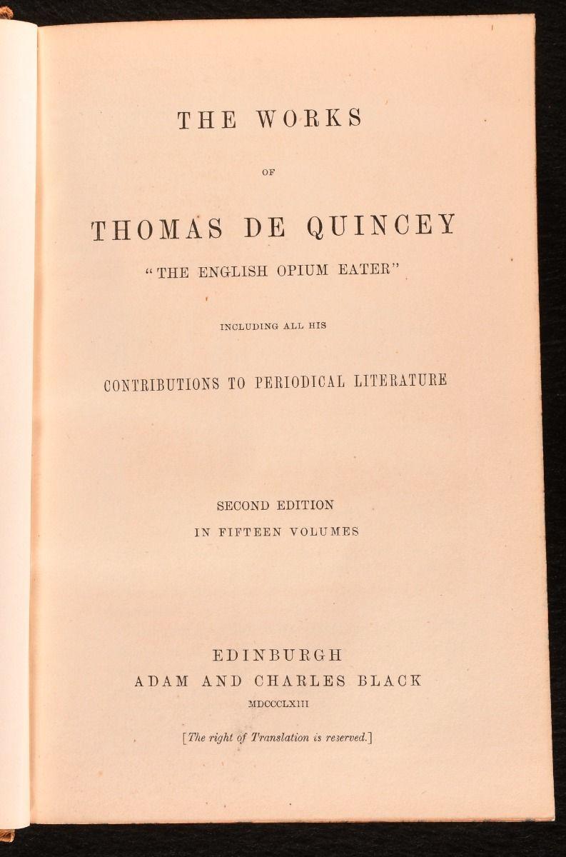 Britannique 1853-1863 The Works of Thomas De Quincey en vente