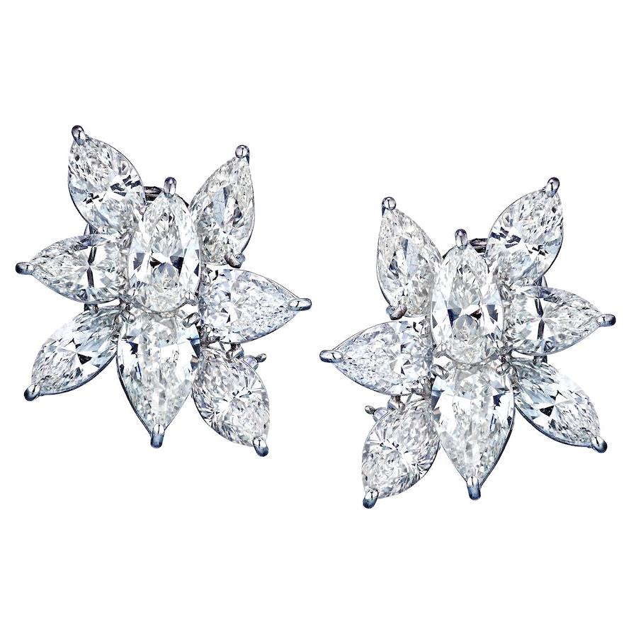 Boucles d'oreilles en grappe de 18,53 carats avec diamants taille poire et marquise