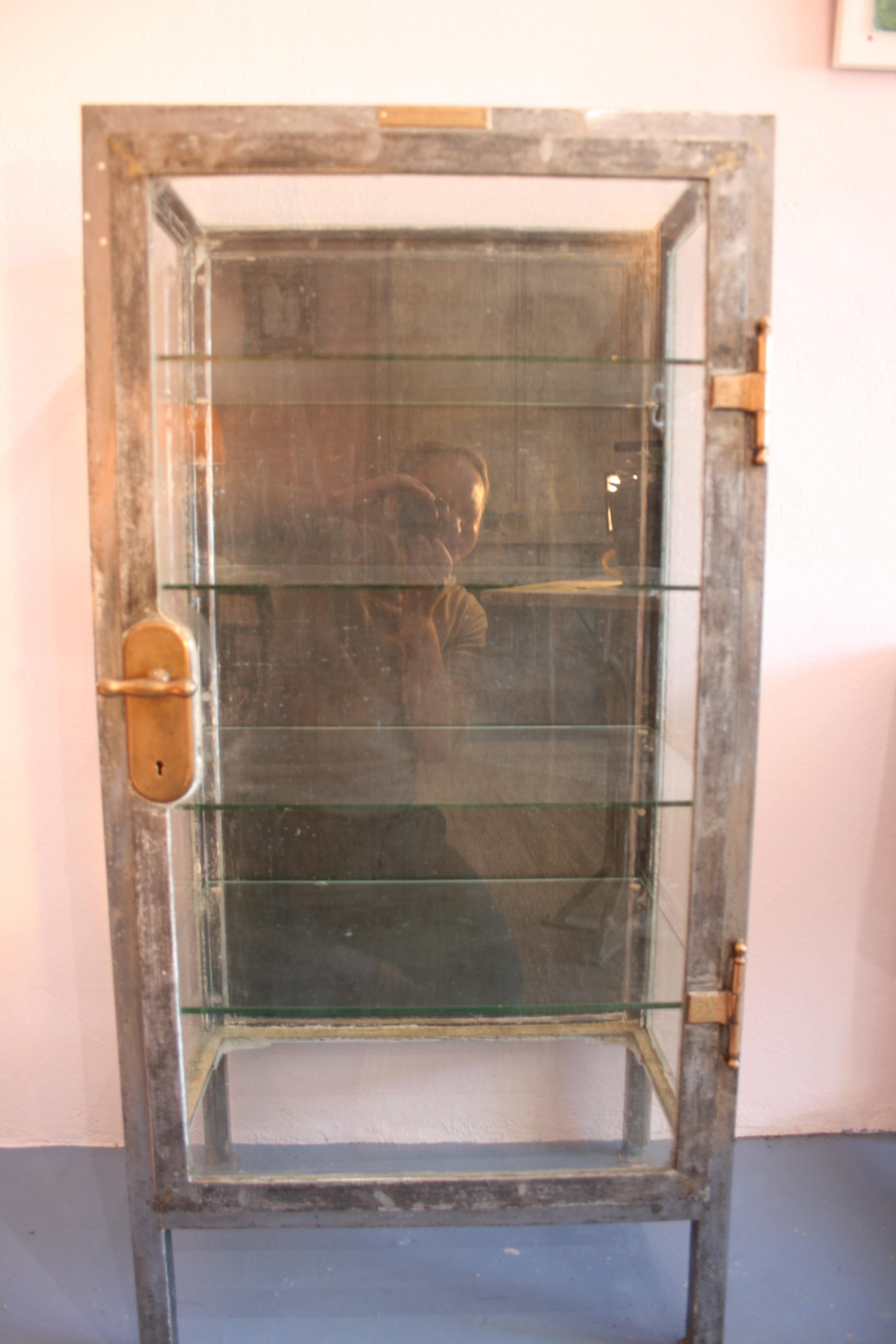 1853 Armadio per strumenti medici in metallo e vetro di Mayer e Meltzer 4