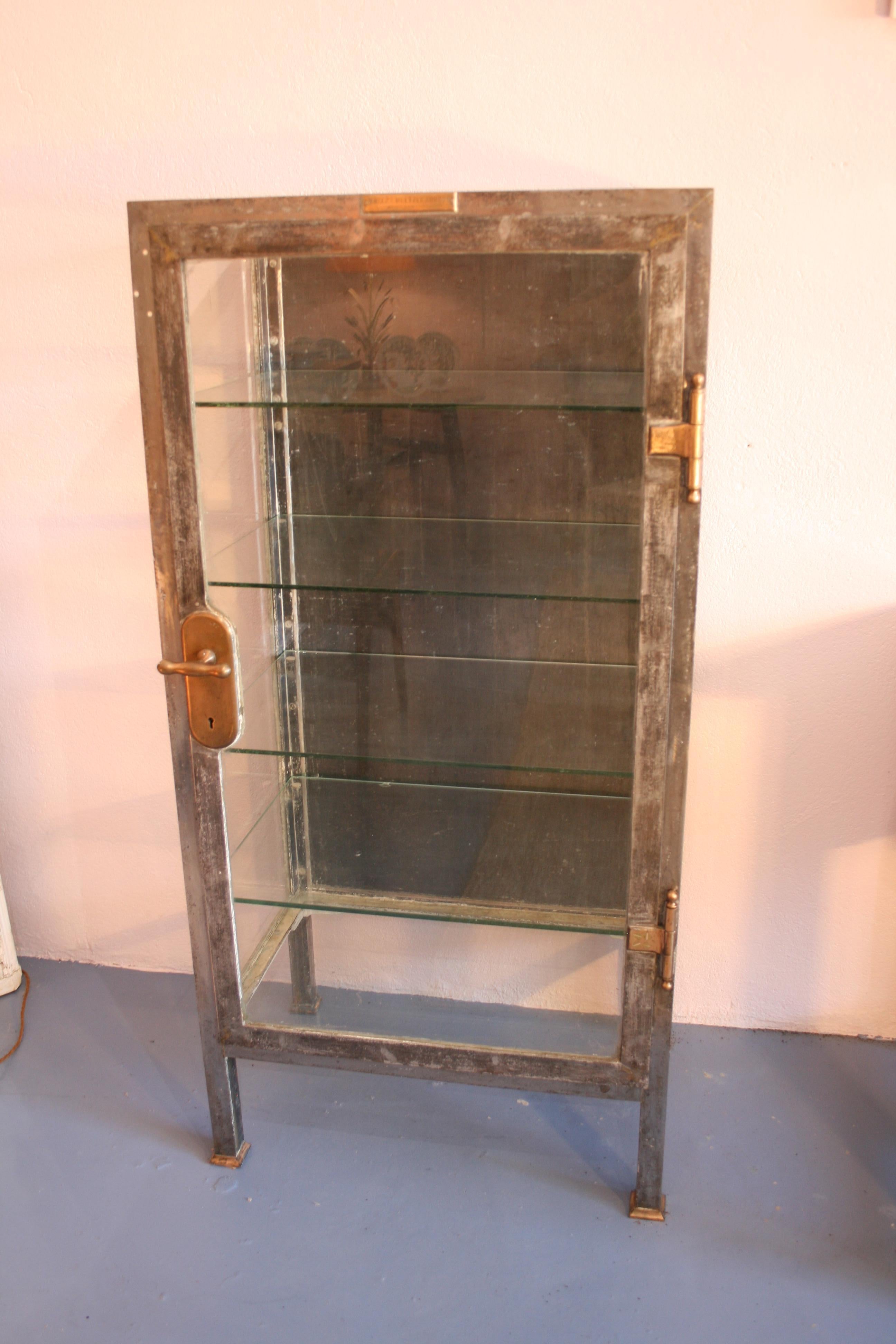 1853 Armadio per strumenti medici in metallo e vetro di Mayer e Meltzer In condizioni buone a Tetbury, Gloucestershire