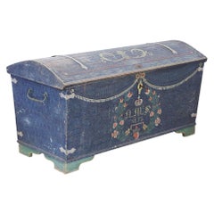 1853 Swedish Chest Blanket Box Original Polychromatic Jamtland Paint Finish Blue