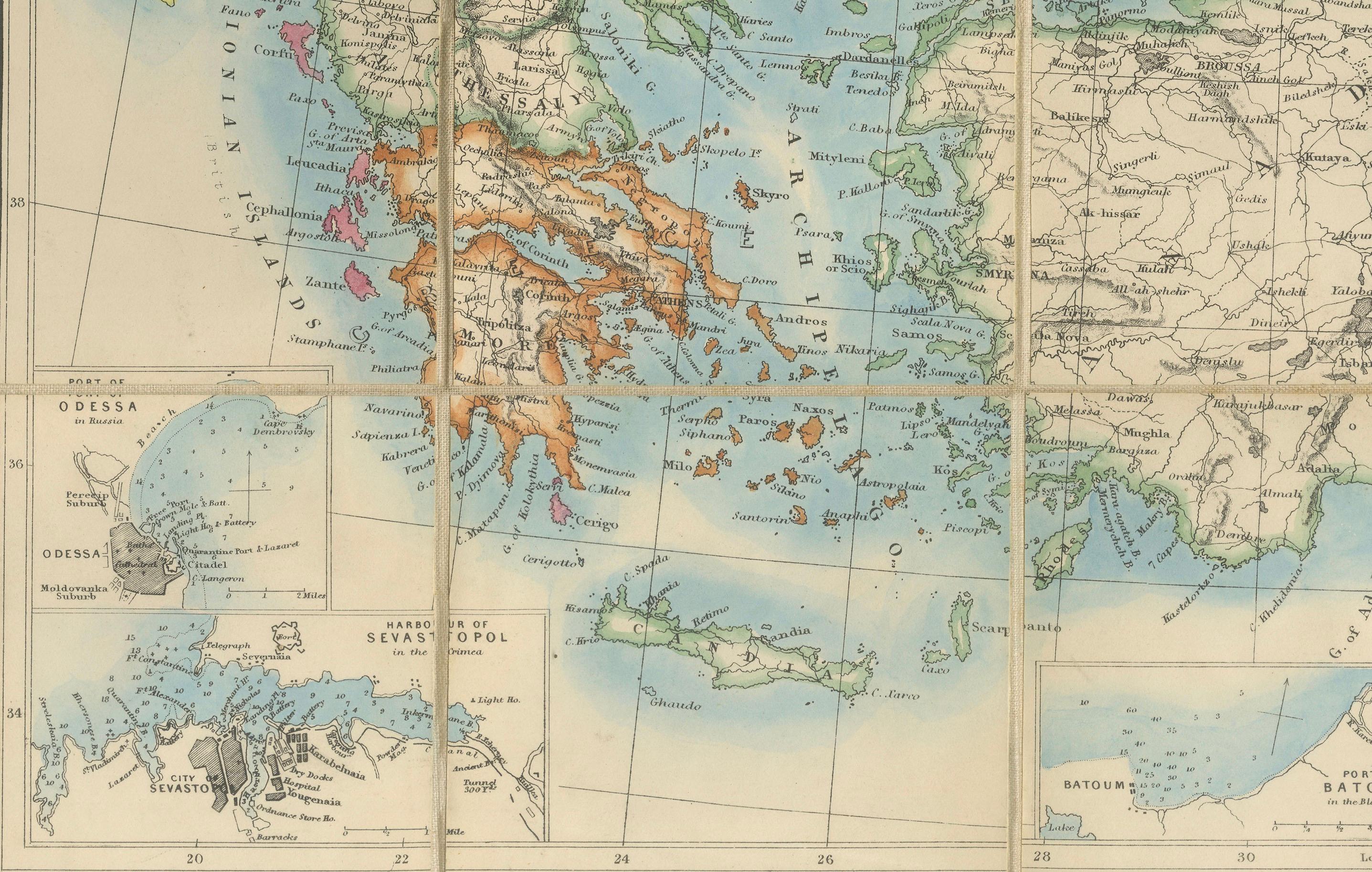 Papier 1853 Wyld Map of Turkey in Asia, the Balkans, and the Ottoman Empire (Carte de la Turquie en Asie, des Balkans et de l'Empire ottoman) en vente