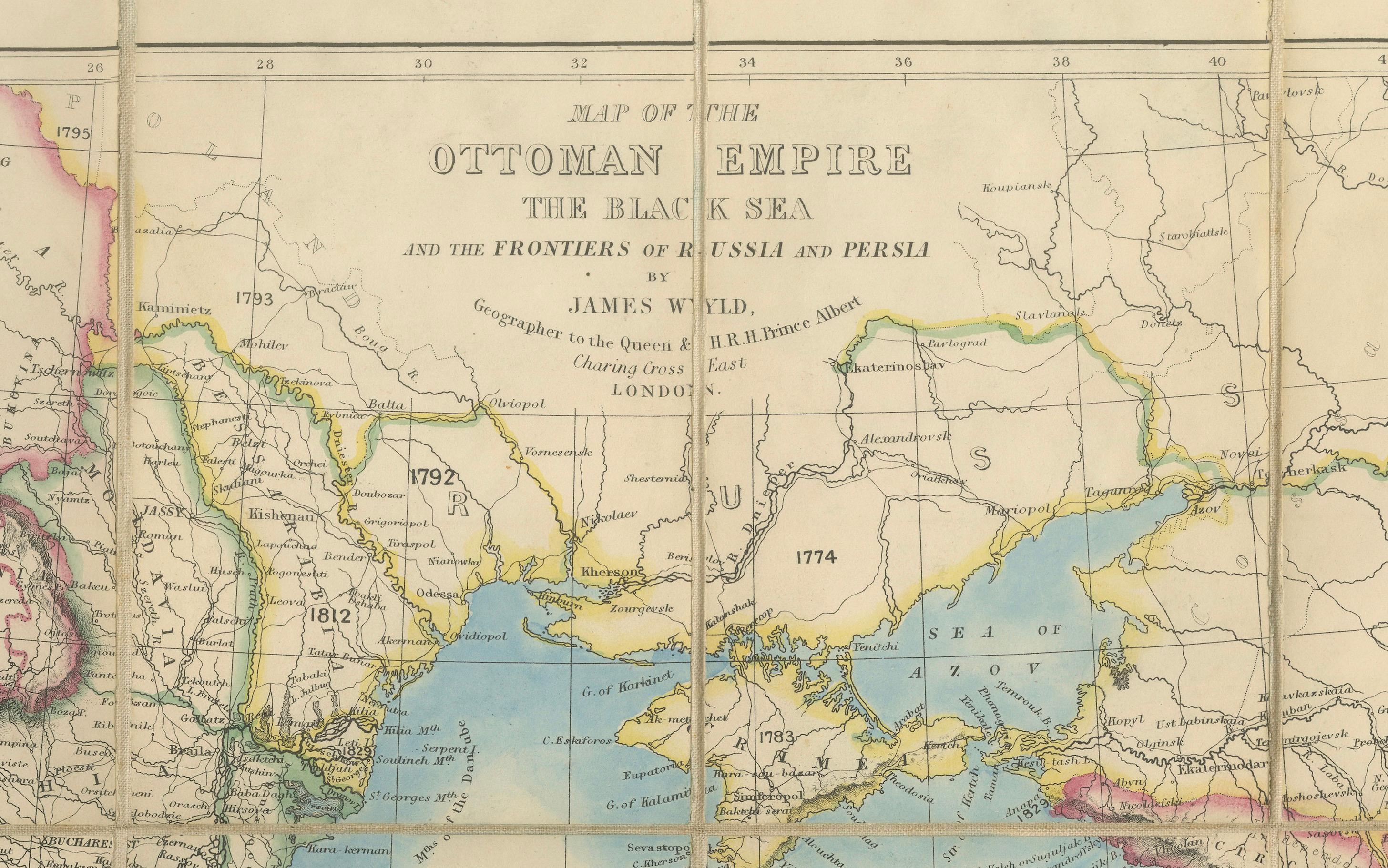 1853 Wyld Map of Turkey in Asia, the Balkans, and the Ottoman Empire (Carte de la Turquie en Asie, des Balkans et de l'Empire ottoman) en vente 2