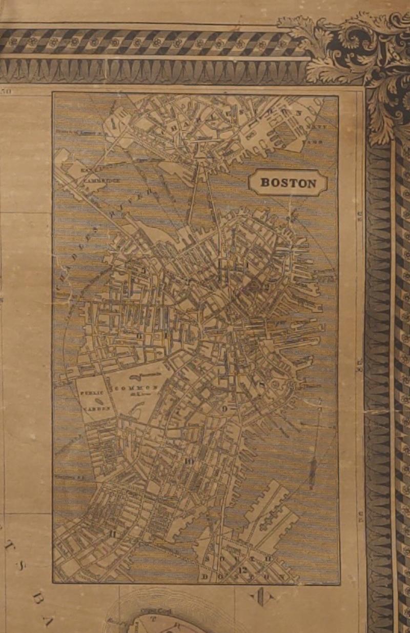 XIXe siècle Carte murale ancienne de 1854 du Massachusetts, du Connecticut et du Rhode Island en vente